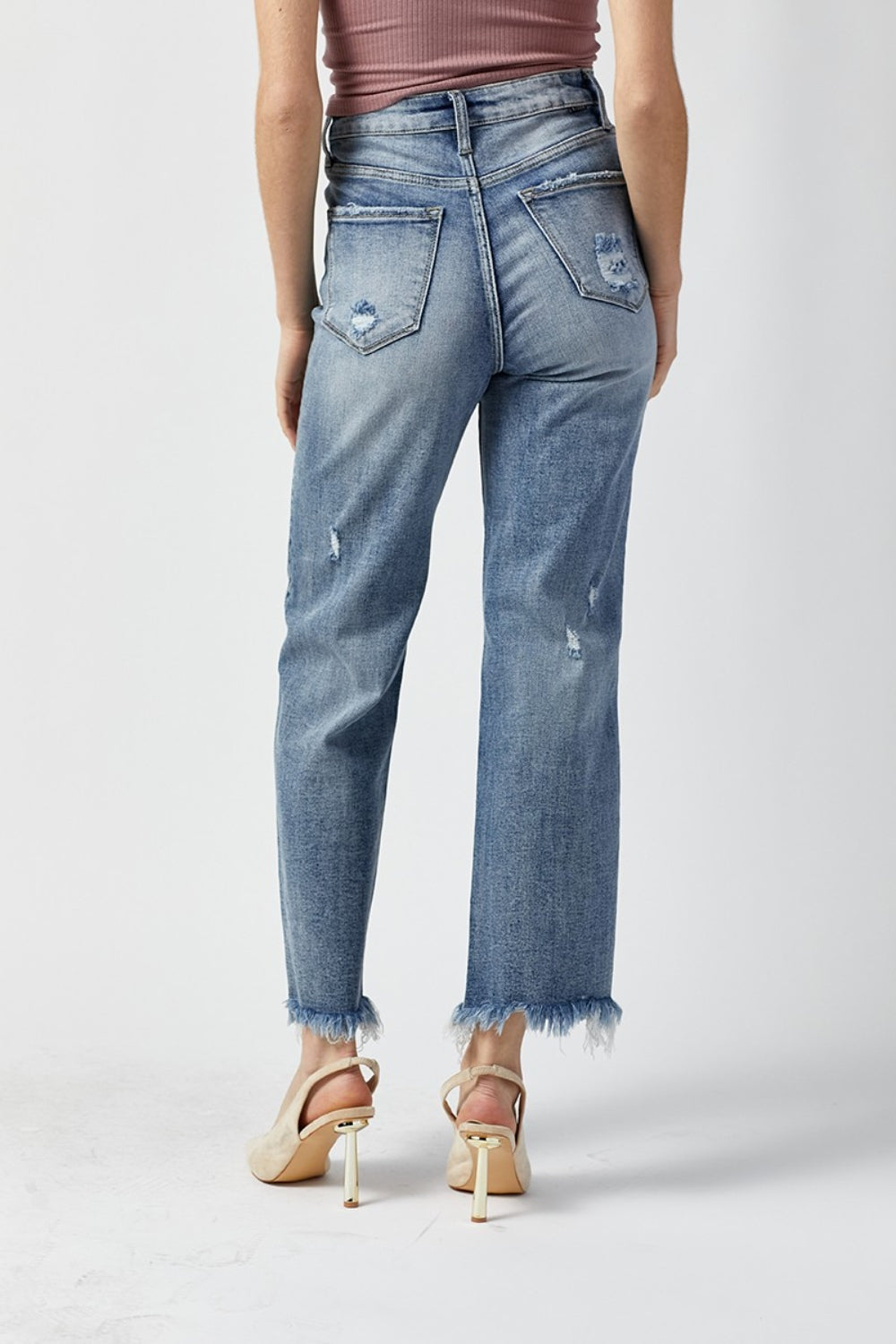 RISEN High Waist Raw Hem Straight Jeans - FASHIONNOUVELLE