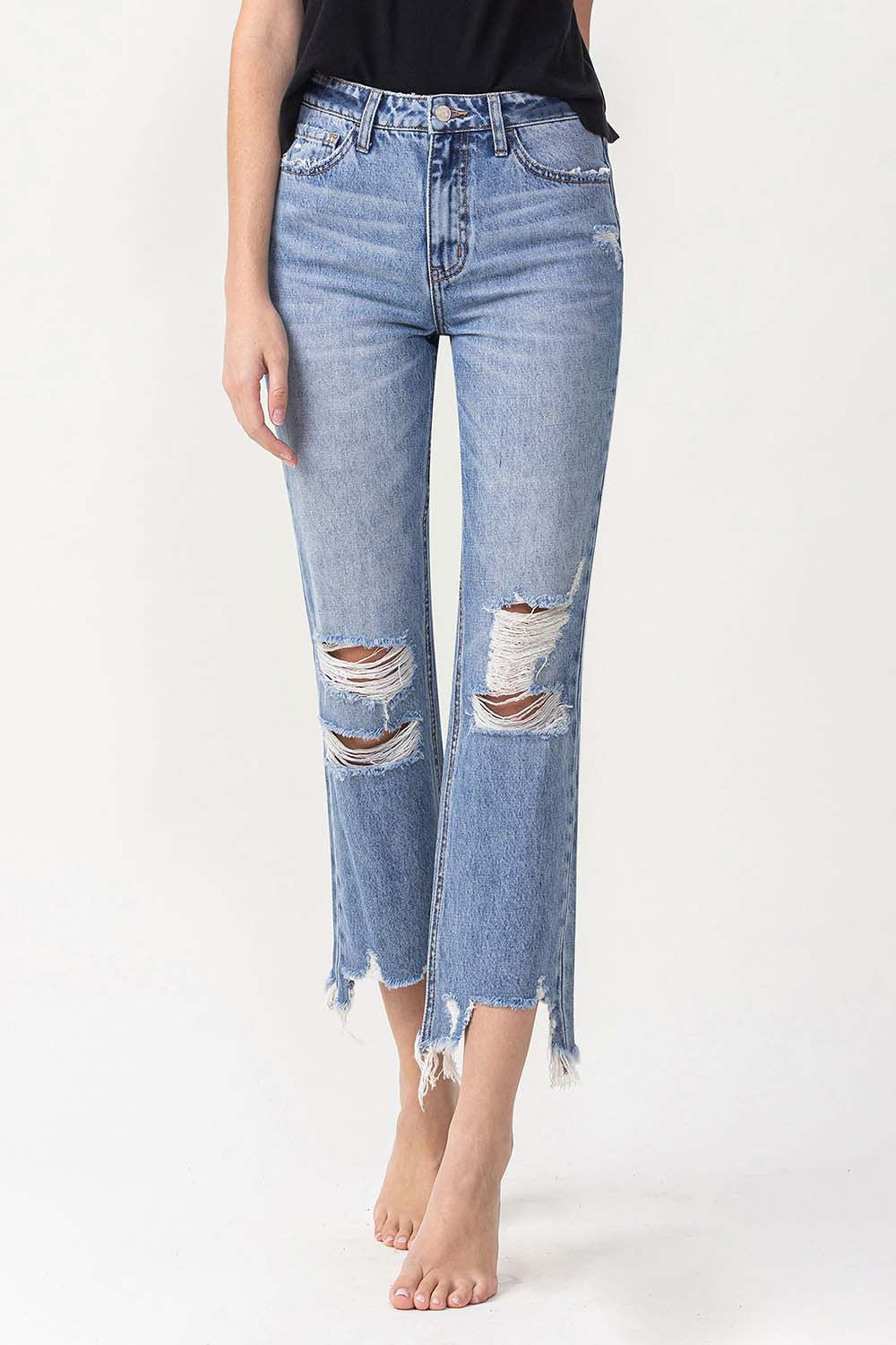 Lovervet High Rise Distressed Straight Jeans - FASHIONNOUVELLE