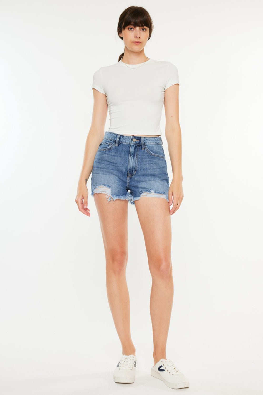 Kancan Distressed Raw Hem High Waist Denim Shorts - FASHIONNOUVELLE