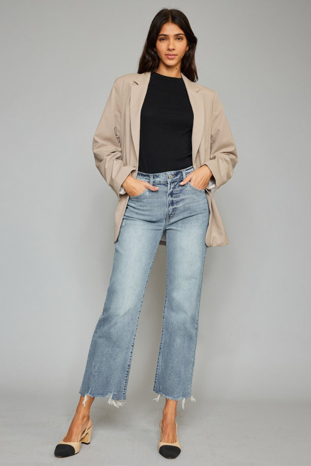 Kancan High Waist Raw Hem Cropped Wide Leg Jeans - FASHIONNOUVELLE