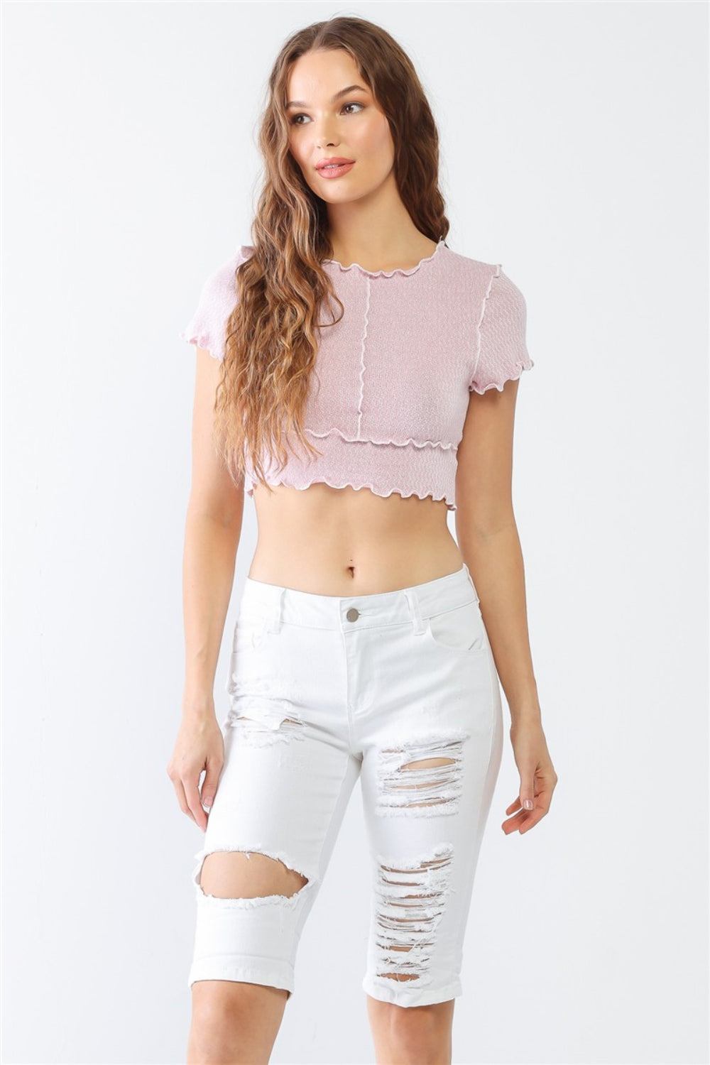 LITZ LA Distressed Bermuda Denim Shorts - FASHIONNOUVELLE