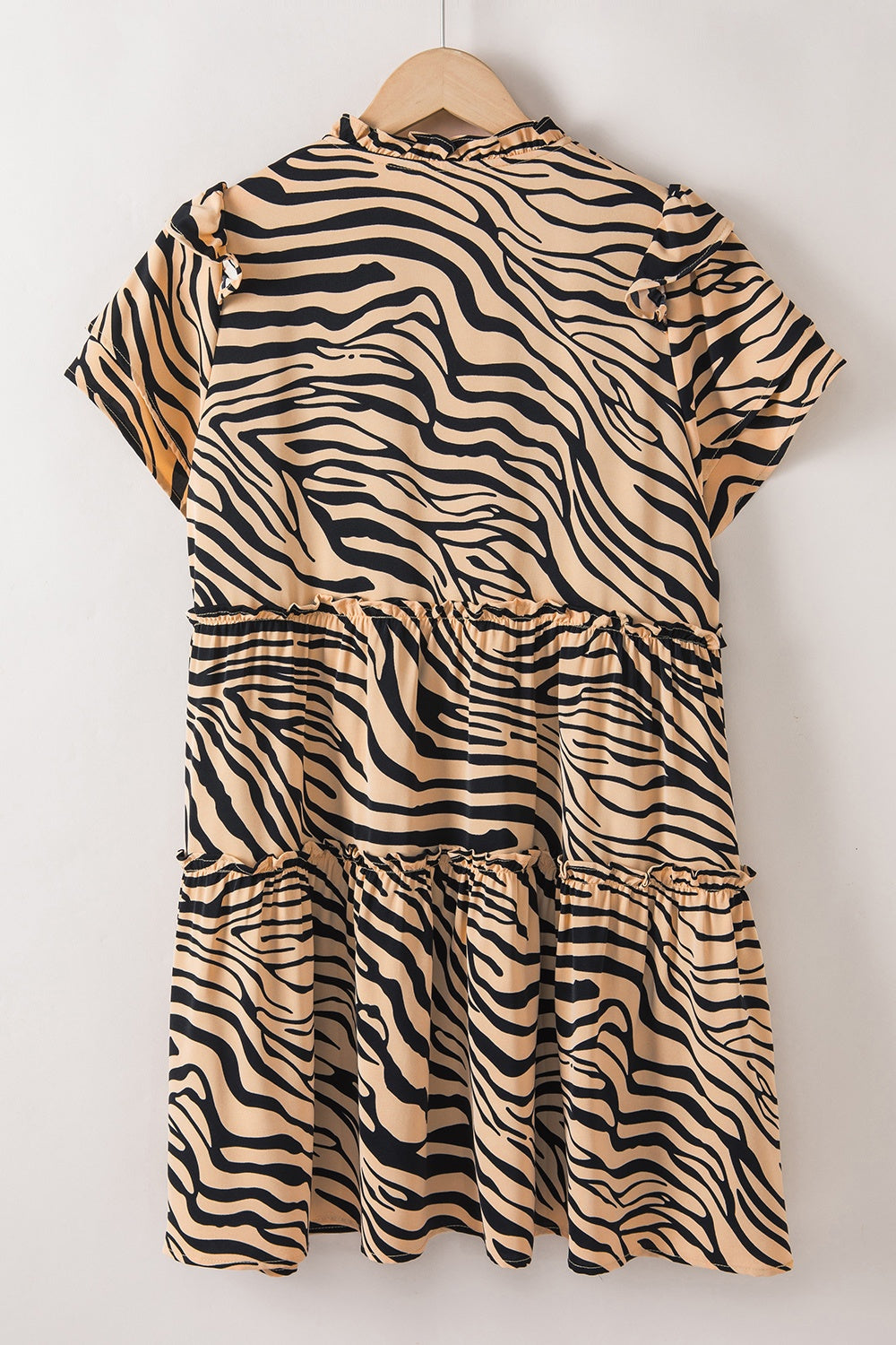 Ruffled Animal Print Tie Neck Mini Dress - FASHIONNOUVELLE