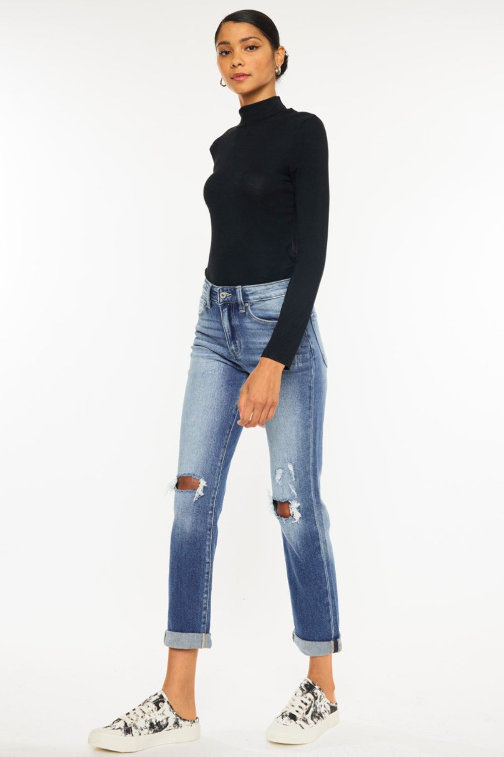 Kancan High Waist Distressed Hem Detail Cropped Straight Jeans - FASHIONNOUVELLE