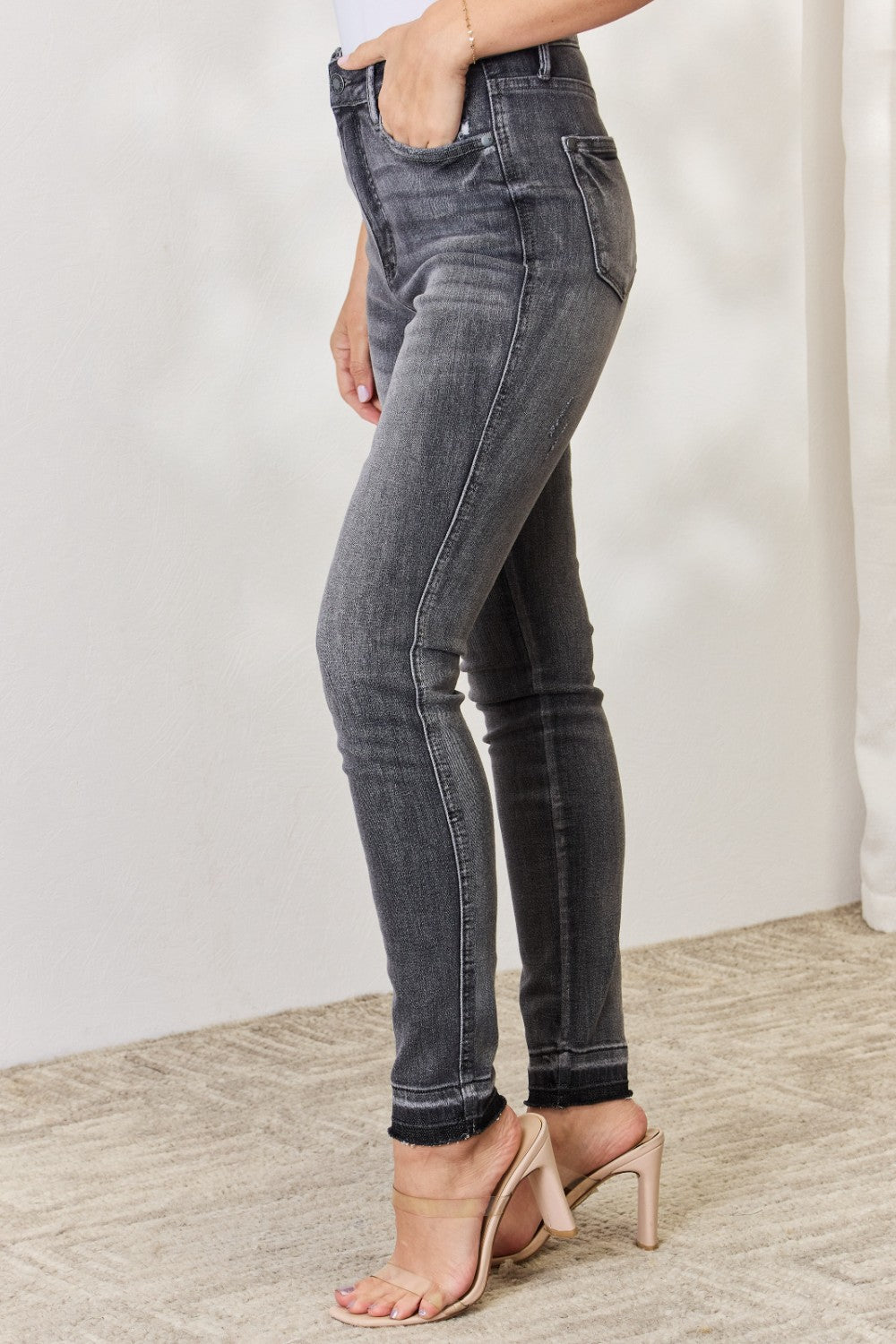 Judy Blue Full Size High Waist Tummy Control Release Hem Skinny Jeans - FASHIONNOUVELLE