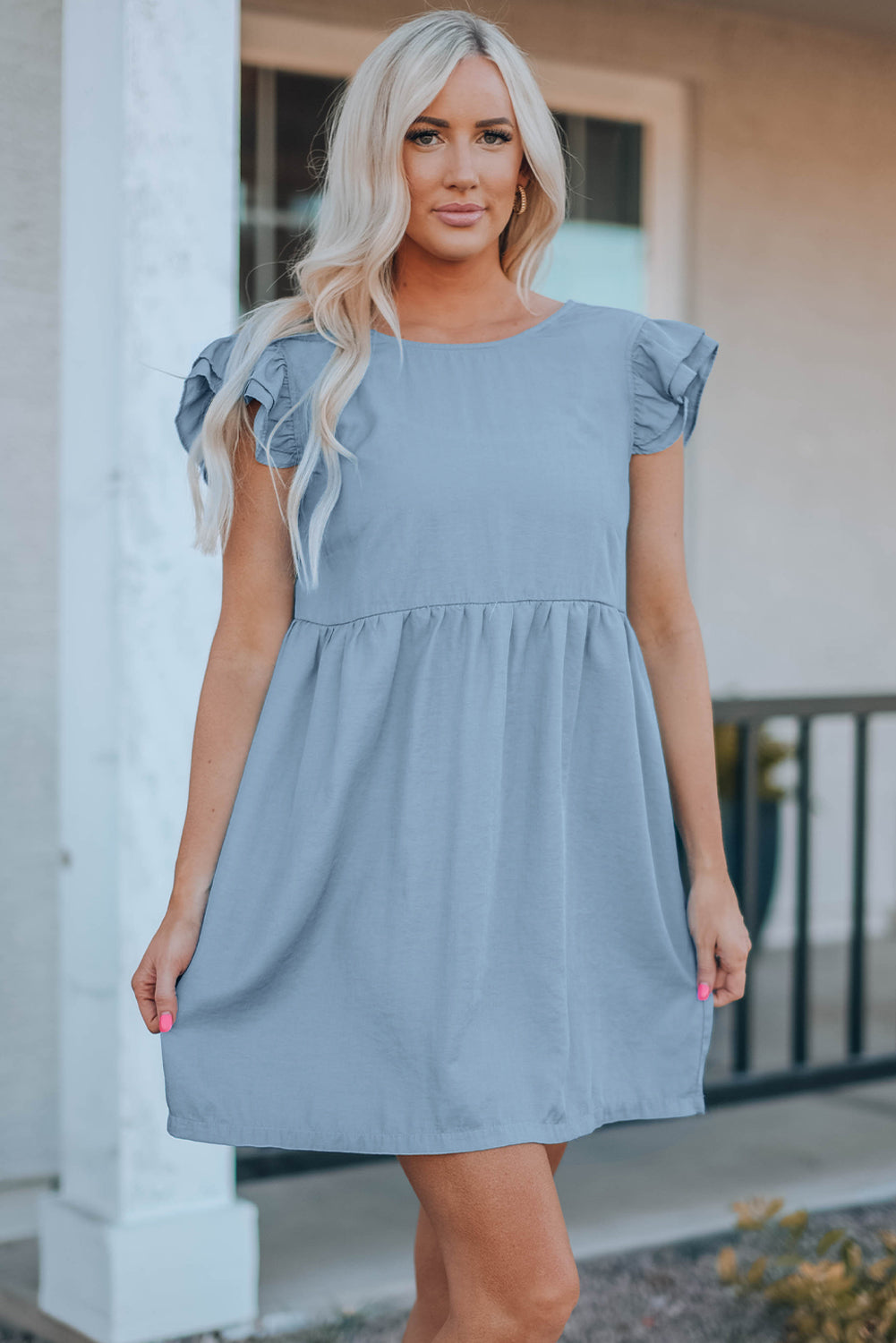 Flutter Sleeve Ruched Mini Dress - FASHIONNOUVELLE