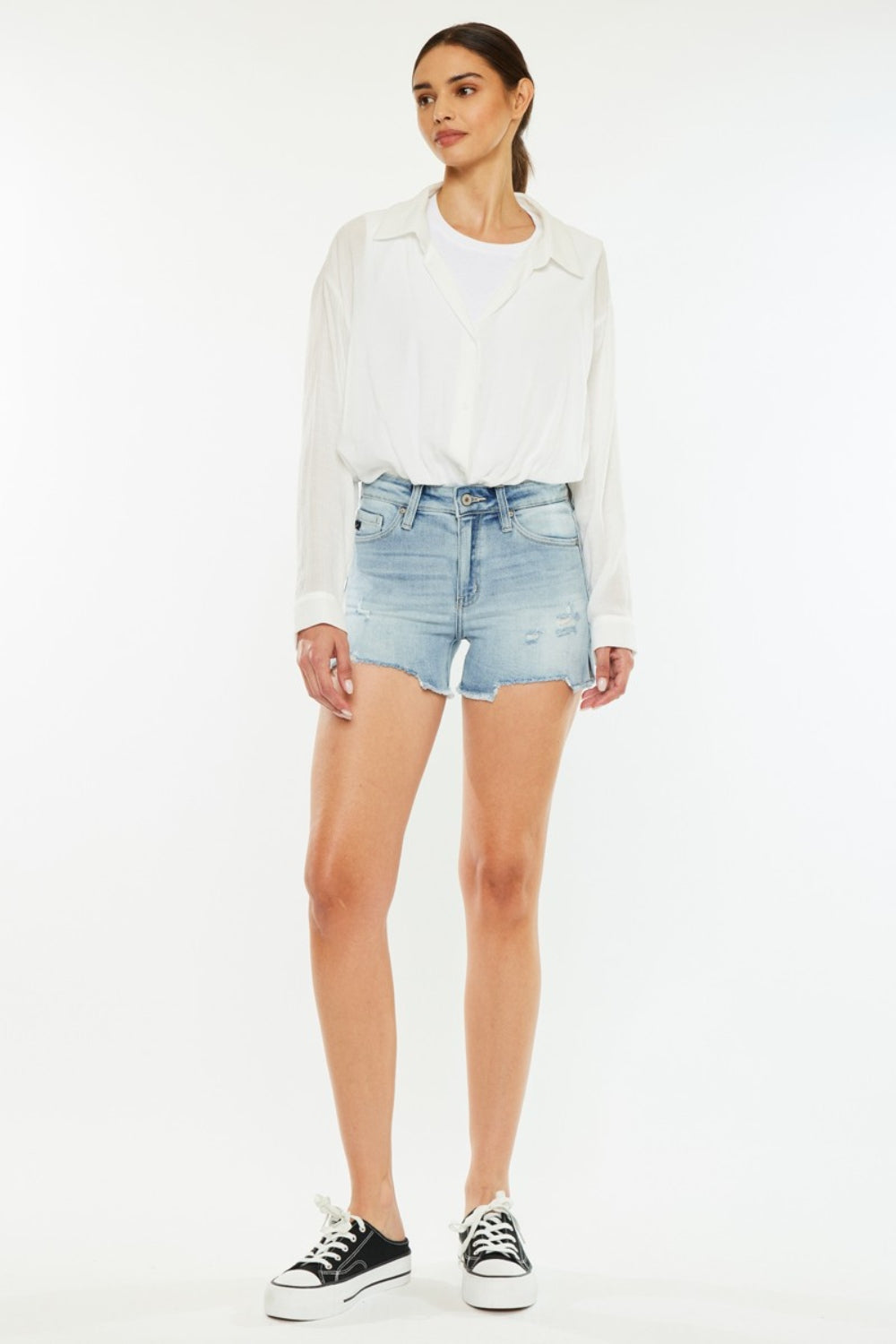 Kancan High Rise Side Slit Denim Shorts - FASHIONNOUVELLE