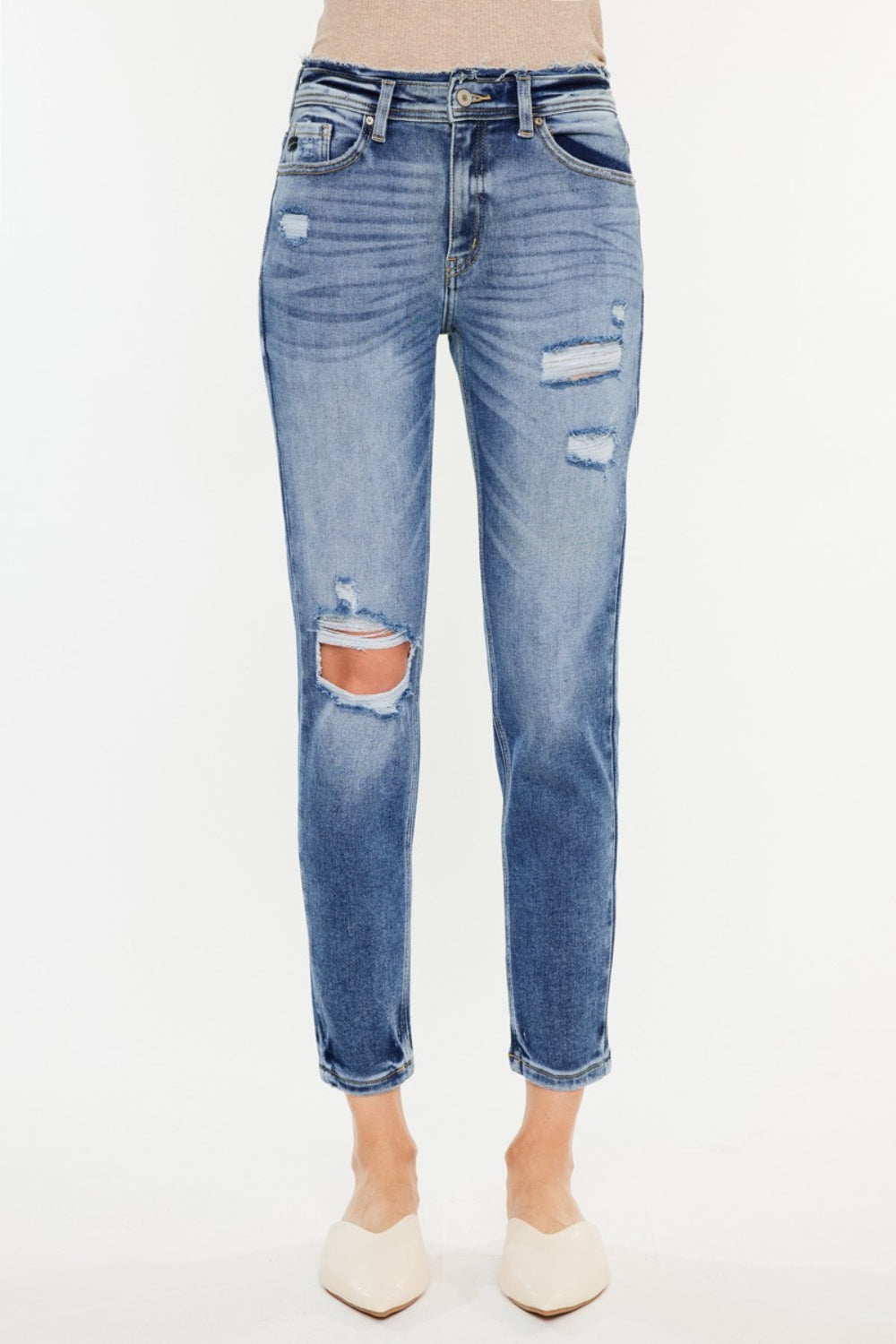 Kancan High Rise Distressed Mom Jeans - FASHIONNOUVELLE