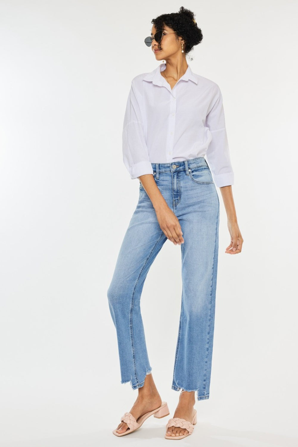 Kancan High Waist Raw Hem Straight Jeans - FASHIONNOUVELLE