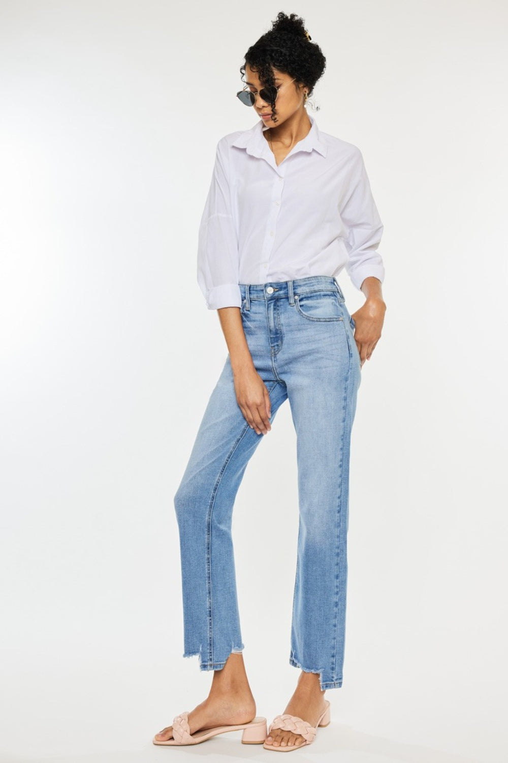 Kancan High Waist Raw Hem Straight Jeans - FASHIONNOUVELLE