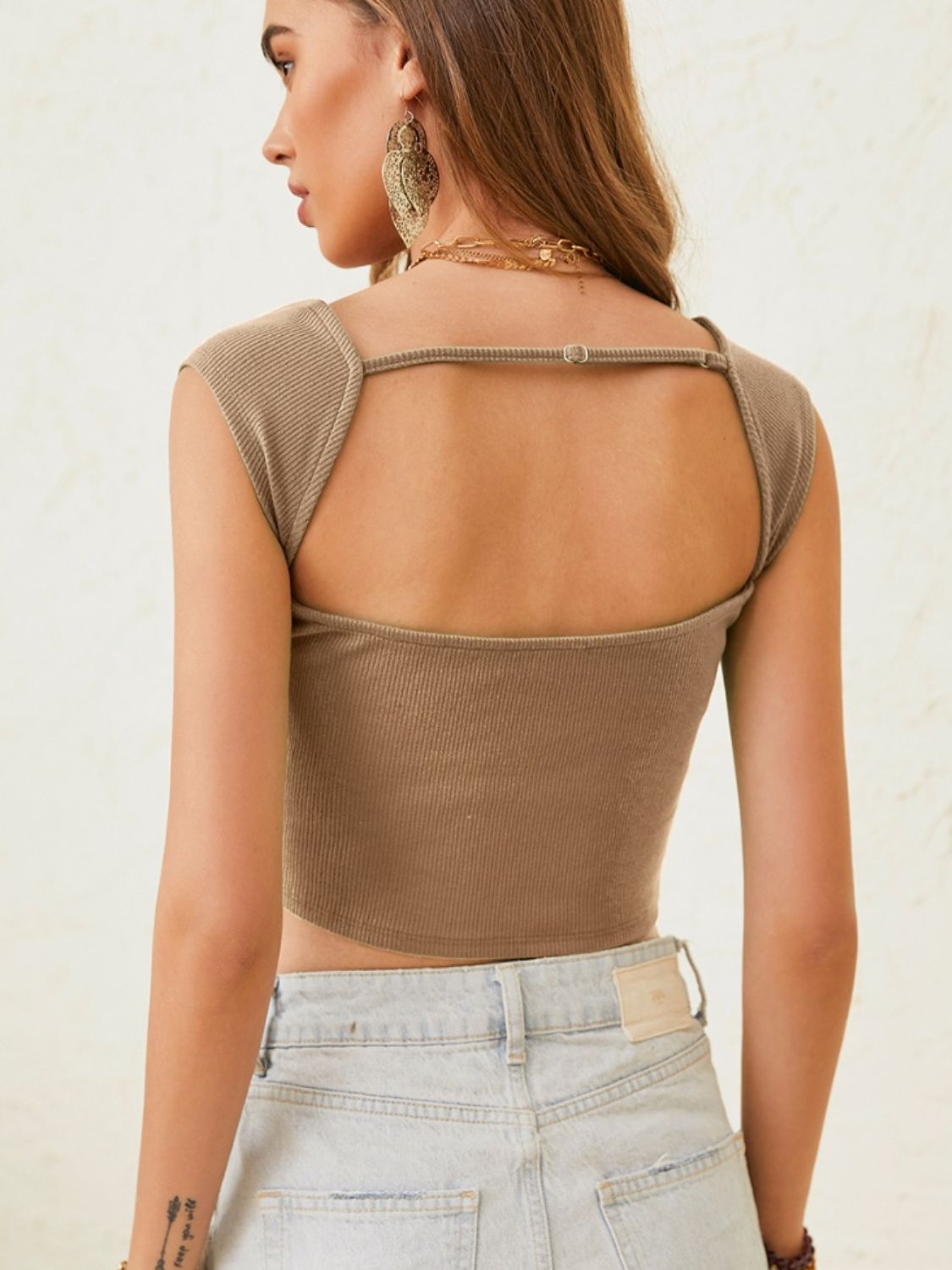 Cutout Cap Sleeve Crop Top