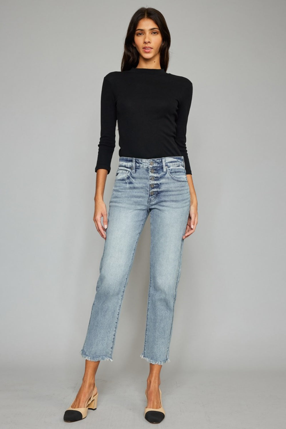 Kancan High Waist Button Fly Raw Hem Cropped Straight Jeans - FASHIONNOUVELLE