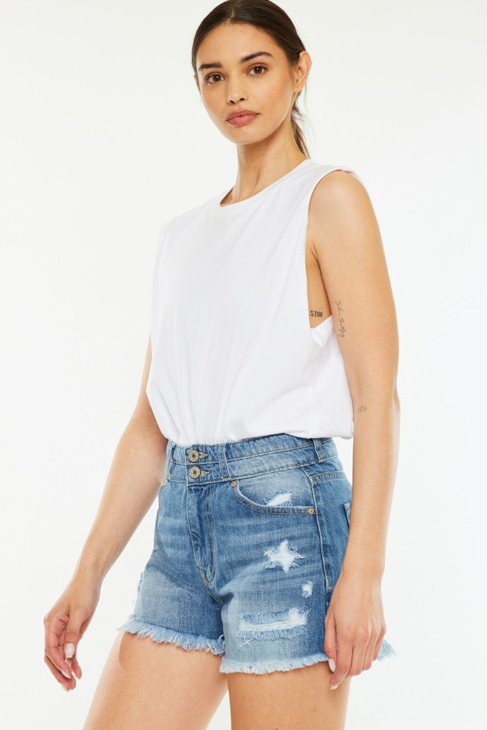 Kancan Full Size High Rise Raw Hem Denim Shorts - FASHIONNOUVELLE