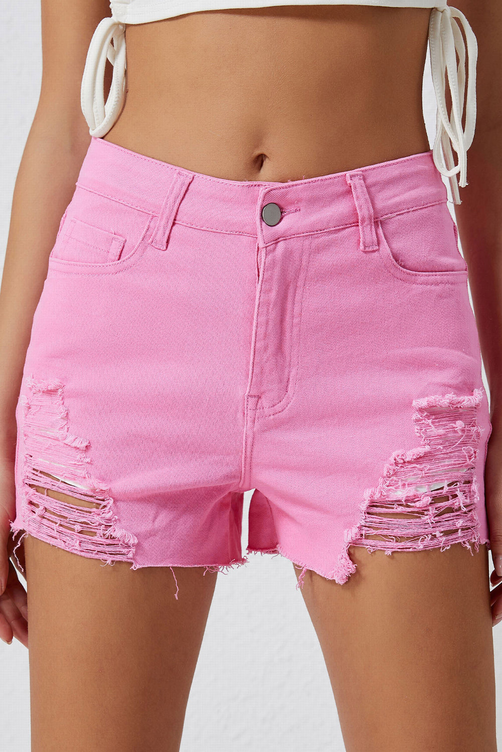 Distressed Denim Shorts - FASHIONNOUVELLE