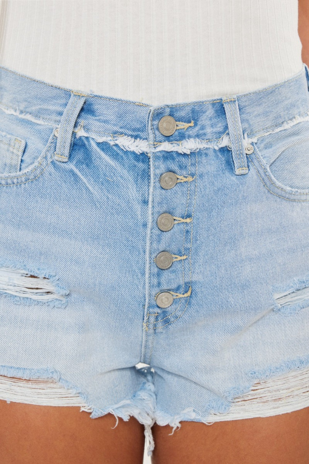 Kancan Distressed Button Fly Denim Shorts - FASHIONNOUVELLE