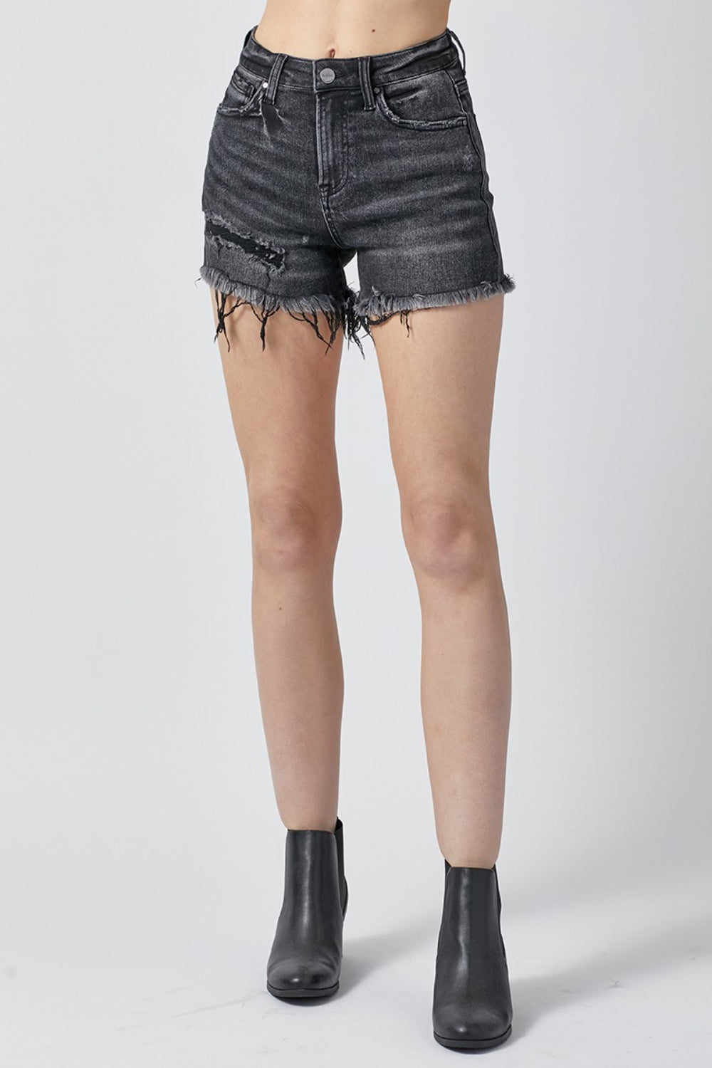 RISEN Raw Hem Denim Shorts with Pockets - FASHIONNOUVELLE