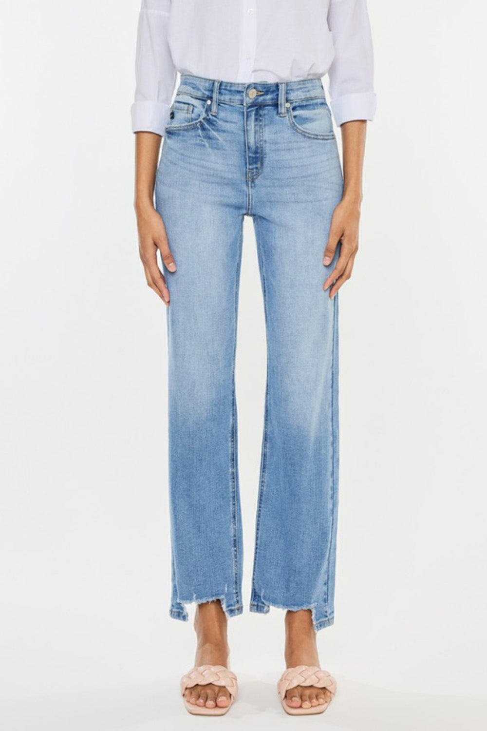 Kancan High Waist Raw Hem Straight Jeans - FASHIONNOUVELLE