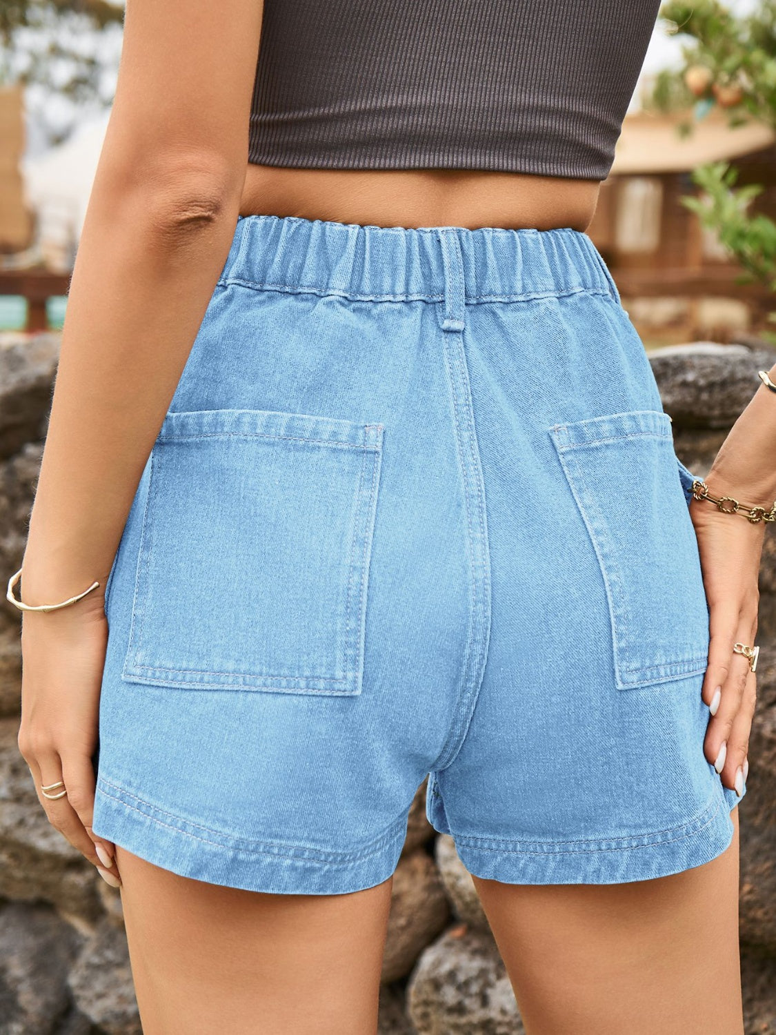 High Waist Denim Shorts with Pockets - FASHIONNOUVELLE