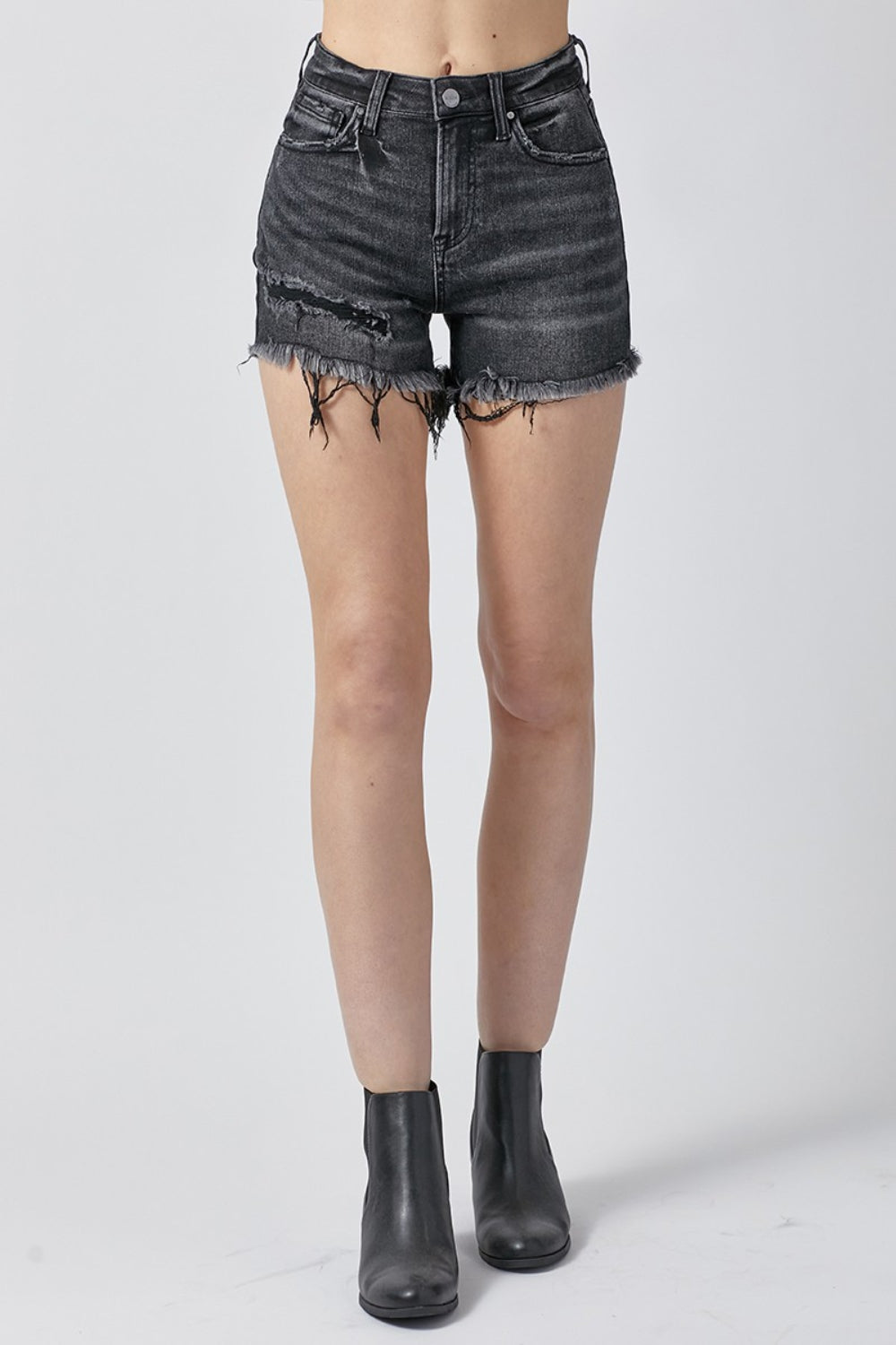 RISEN Raw Hem Denim Shorts with Pockets - FASHIONNOUVELLE