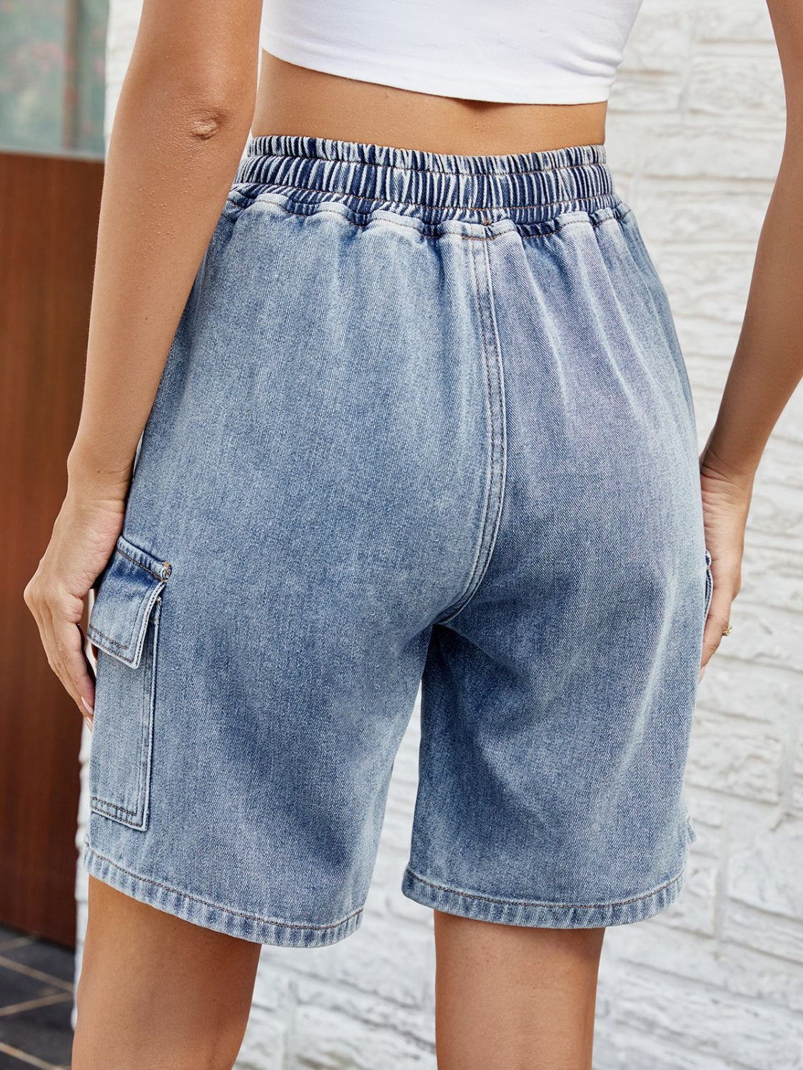 Drawstring Denim Shorts with Pockets - FASHIONNOUVELLE