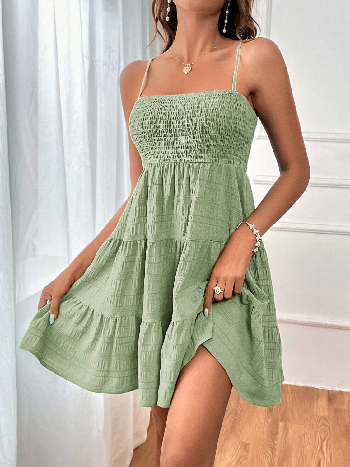 Smocked Tiered Sleeveless Mini Dress - FASHIONNOUVELLE