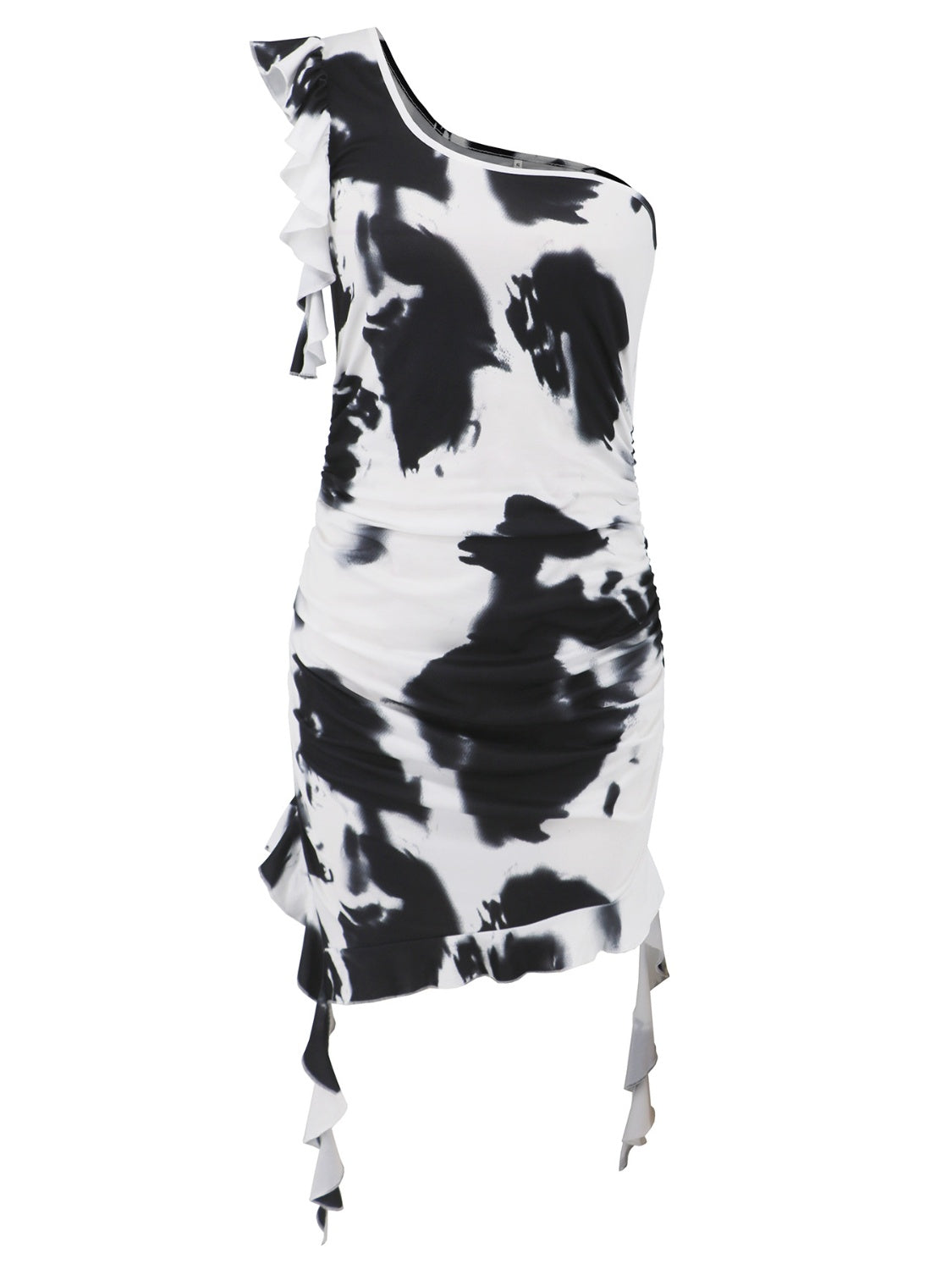 Ruffled Tie-Dye Single Shoulder Mini Dress - FASHIONNOUVELLE