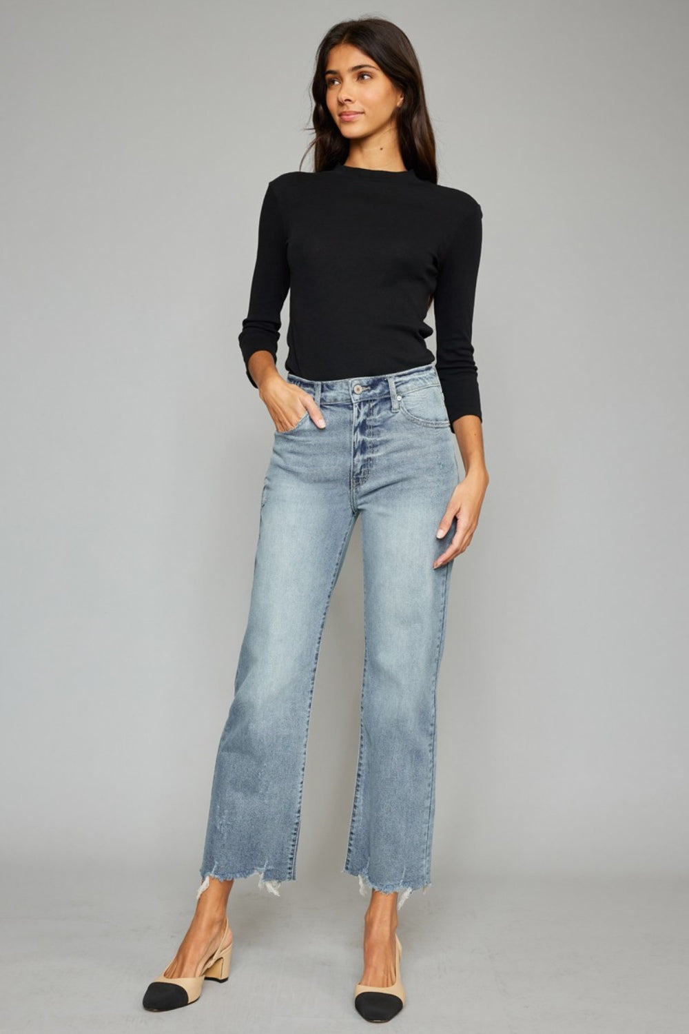 Kancan High Waist Raw Hem Cropped Wide Leg Jeans - FASHIONNOUVELLE