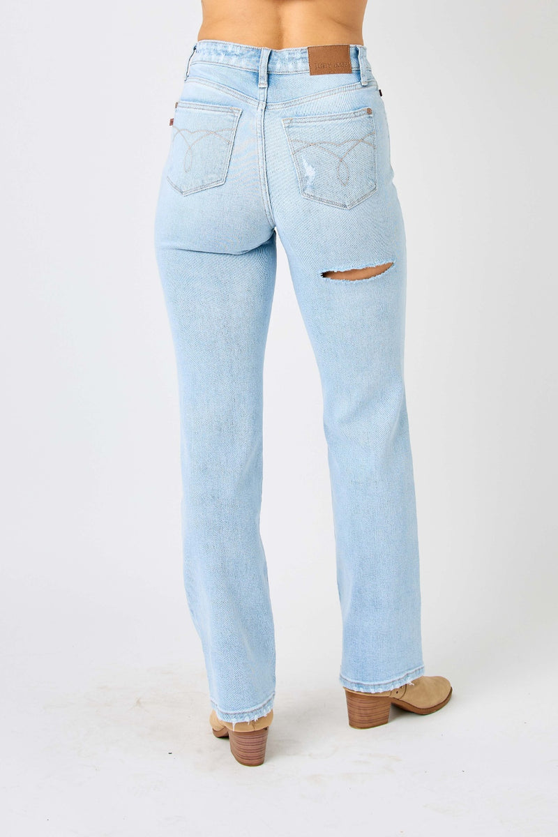 Judy Blue Full Size High Waist Distressed Straight Jeans - FASHIONNOUVELLE