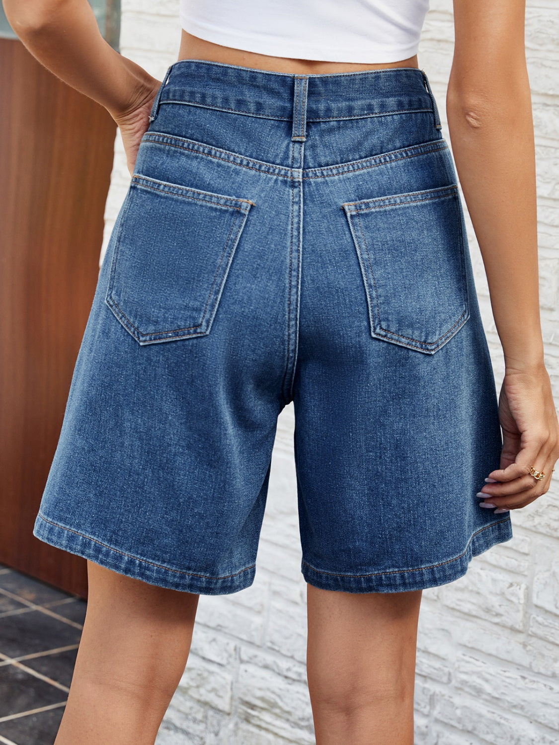 High Waist Denim Shorts with Pockets - FASHIONNOUVELLE