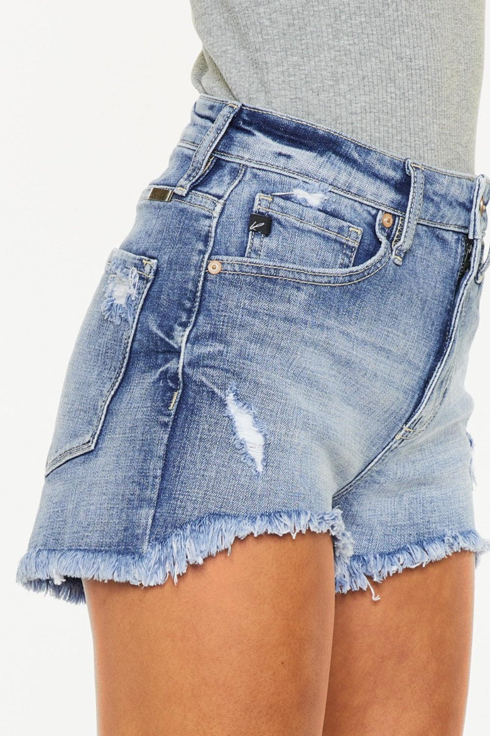 Kancan Distressed Raw Hem Denim Shorts - FASHIONNOUVELLE