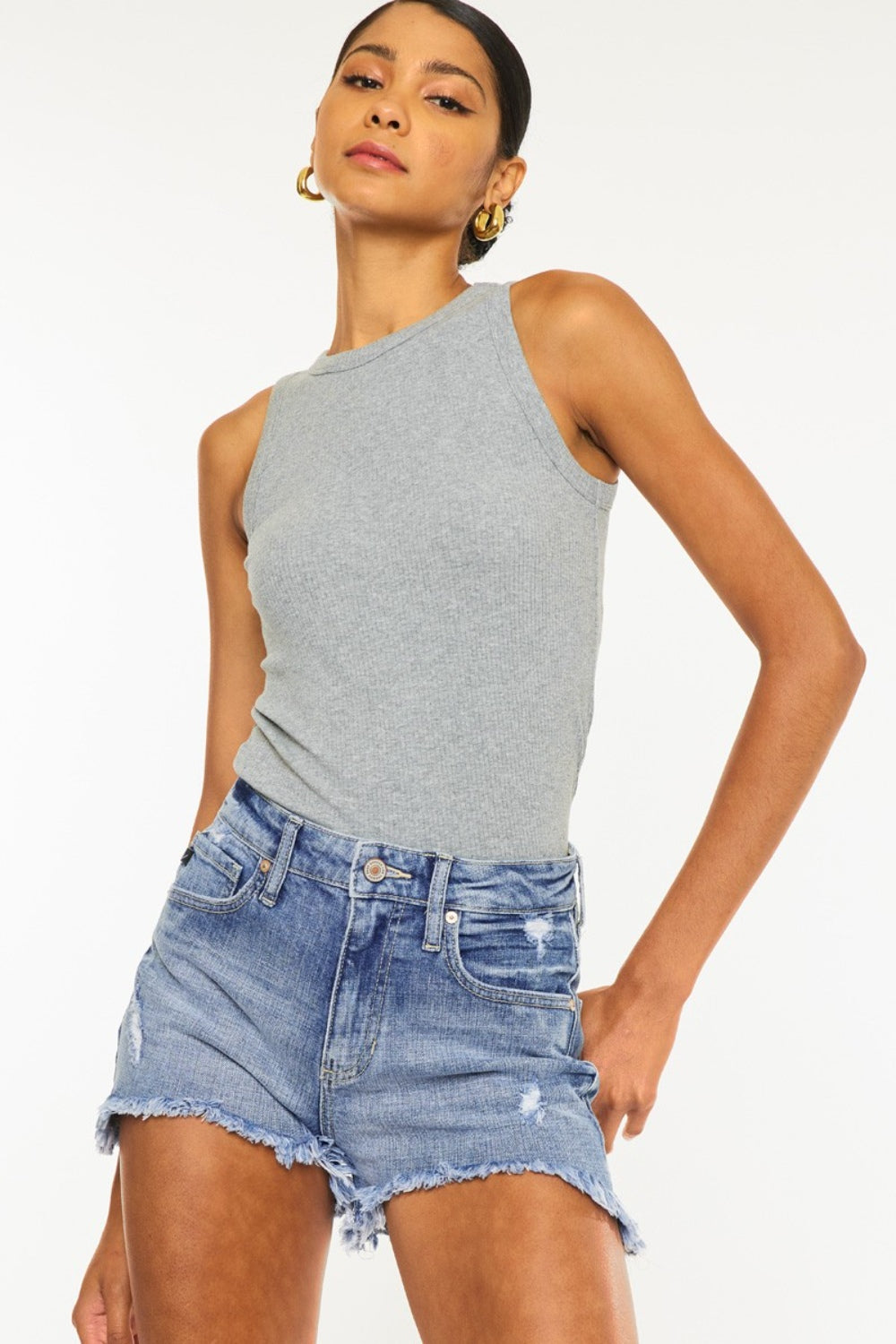 Kancan Distressed Raw Hem Denim Shorts - FASHIONNOUVELLE