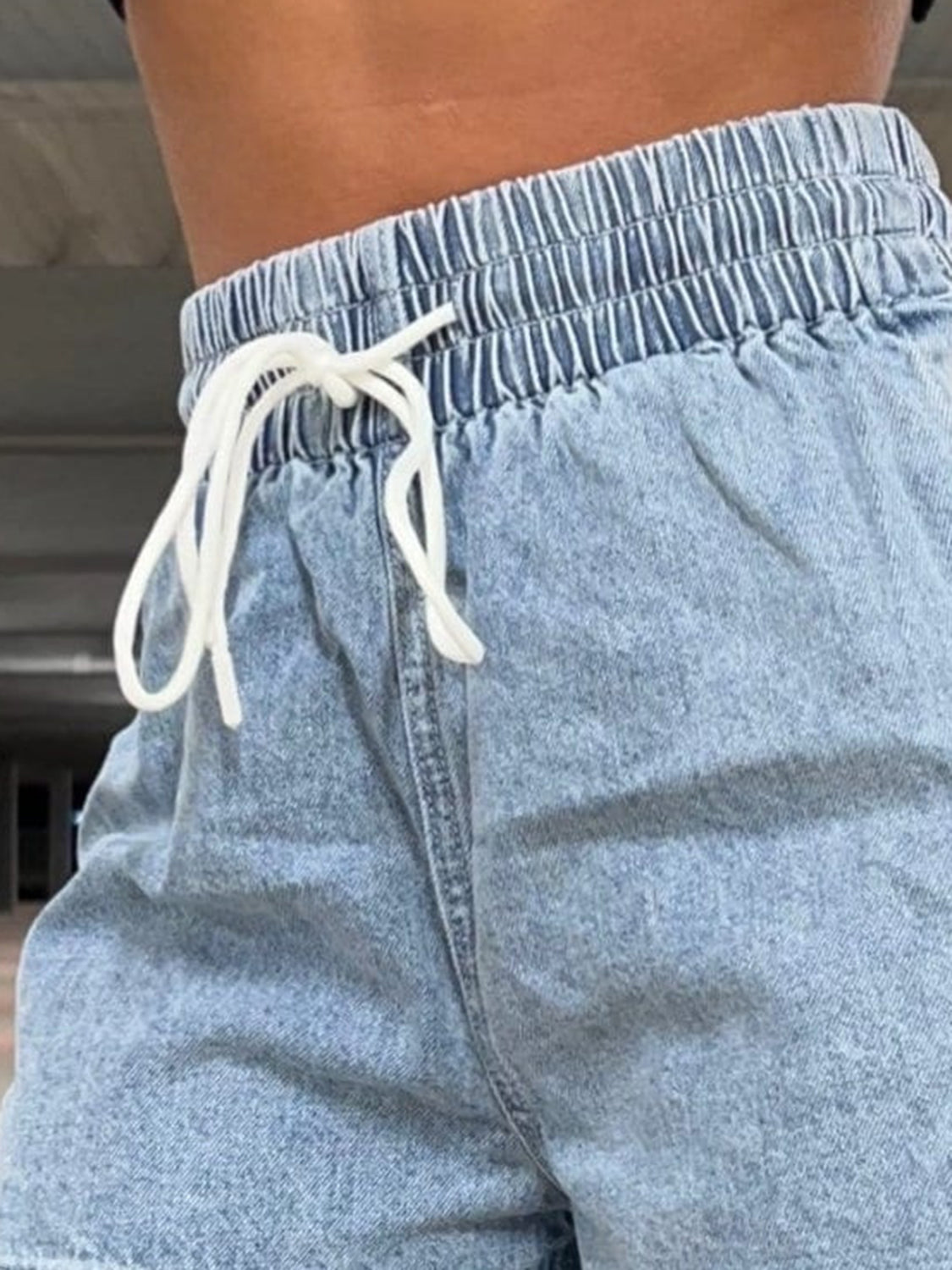 Drawstring High Waist Denim Shorts - FASHIONNOUVELLE