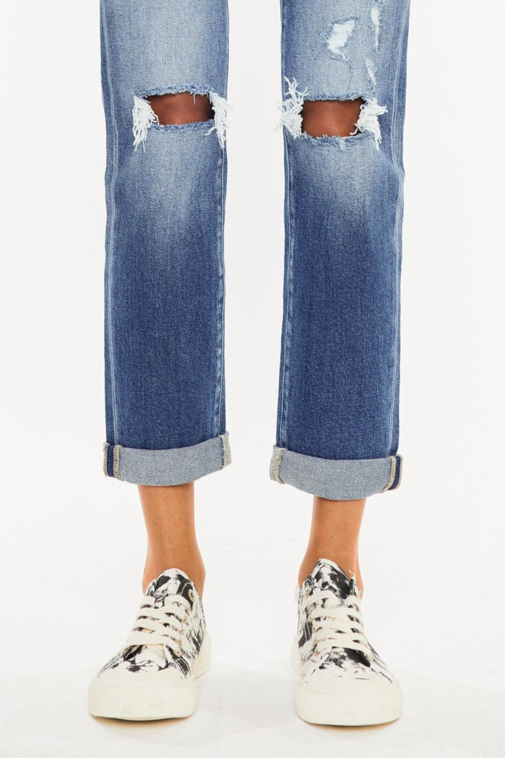 Kancan High Waist Distressed Hem Detail Cropped Straight Jeans - FASHIONNOUVELLE