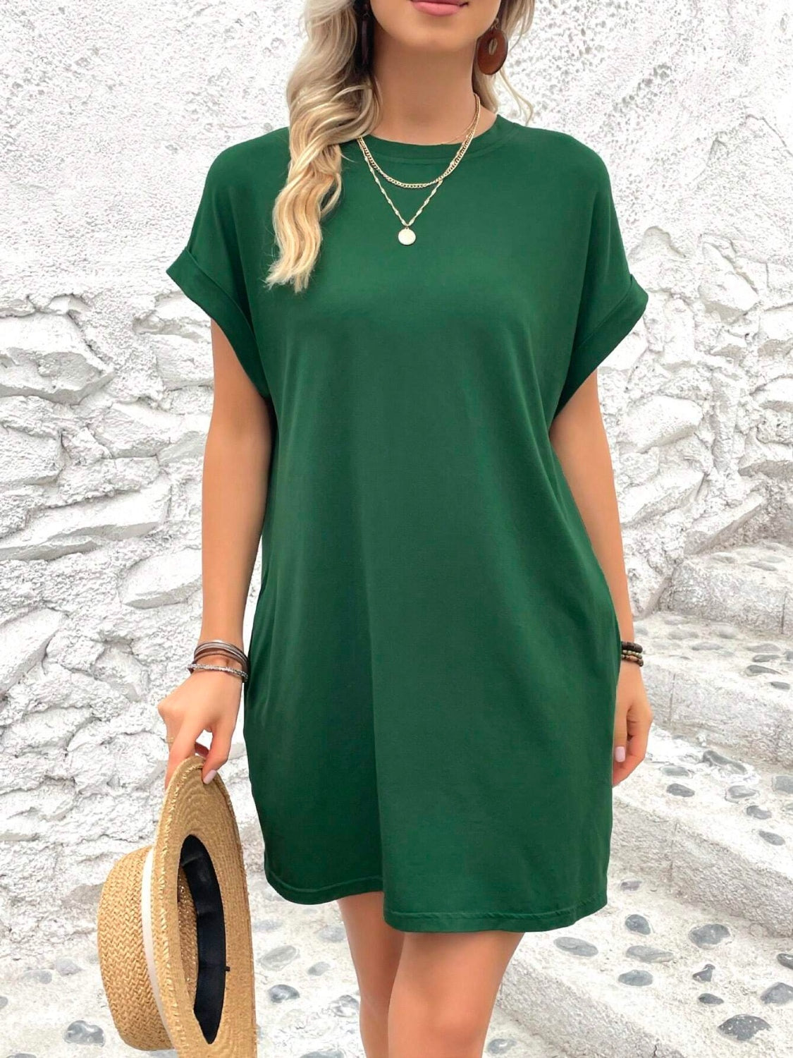 Round Neck Short Sleeve Mini Dress - FASHIONNOUVELLE