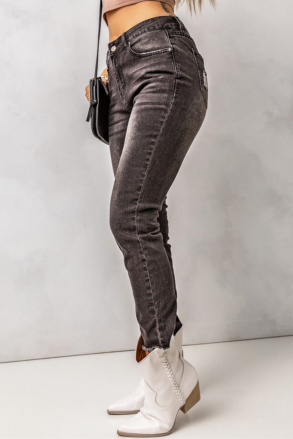 High Waist Raw Hem Skinny Jeans - FASHIONNOUVELLE