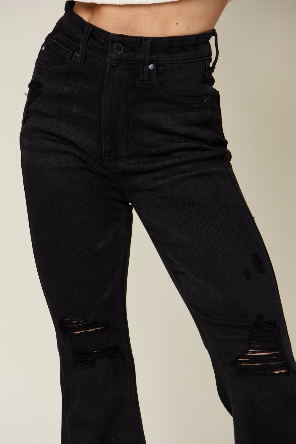 Judy Blue Full Size High Waist Distressed Flare Jeans - FASHIONNOUVELLE