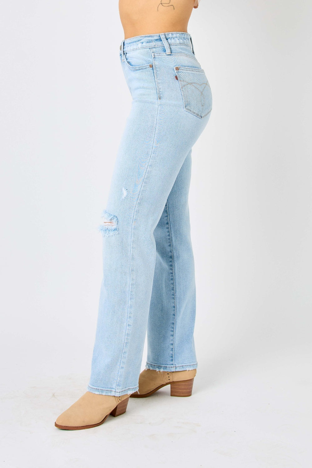 Judy Blue Full Size High Waist Distressed Straight Jeans - FASHIONNOUVELLE