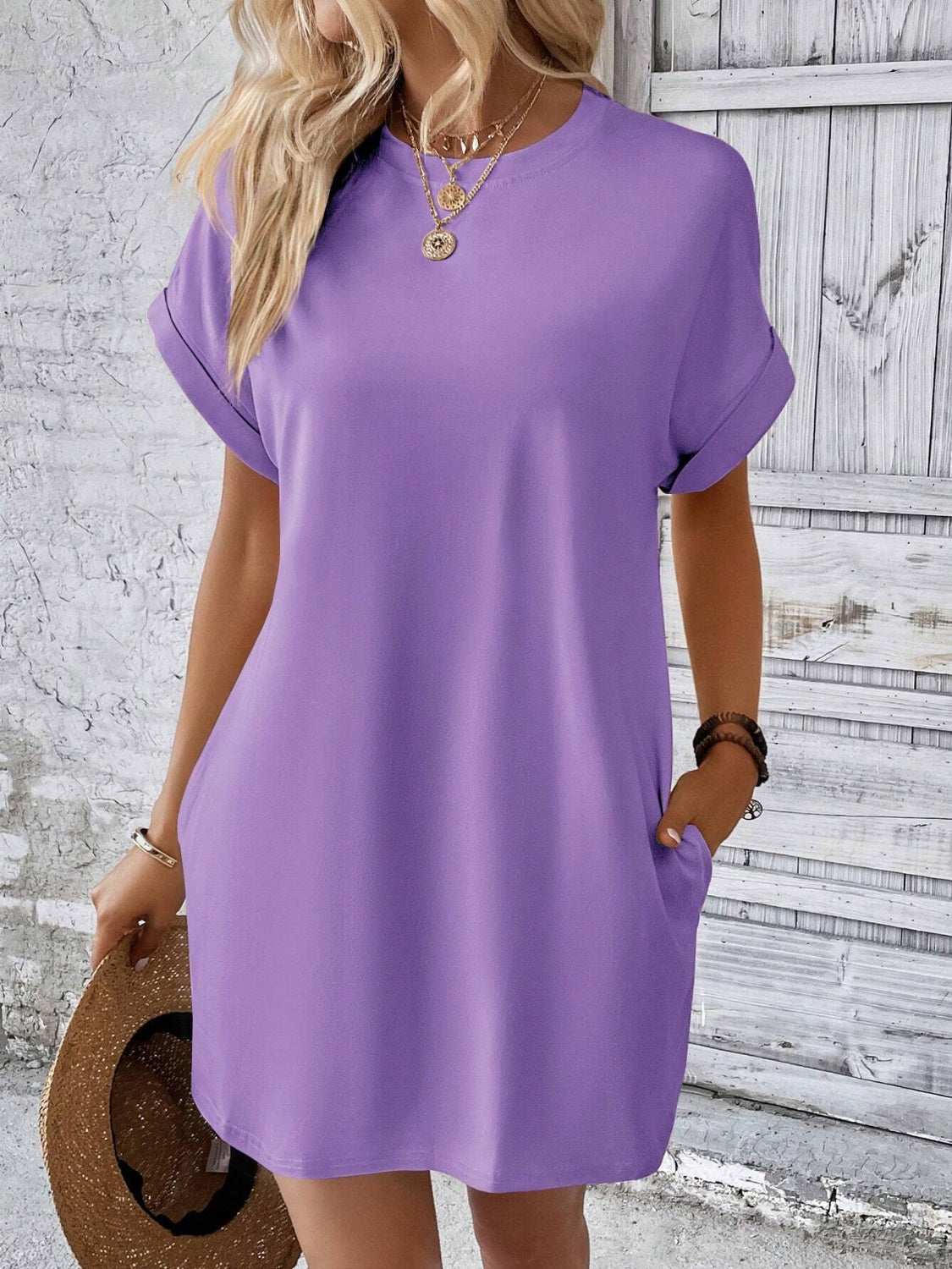 Round Neck Short Sleeve Mini Dress - FASHIONNOUVELLE