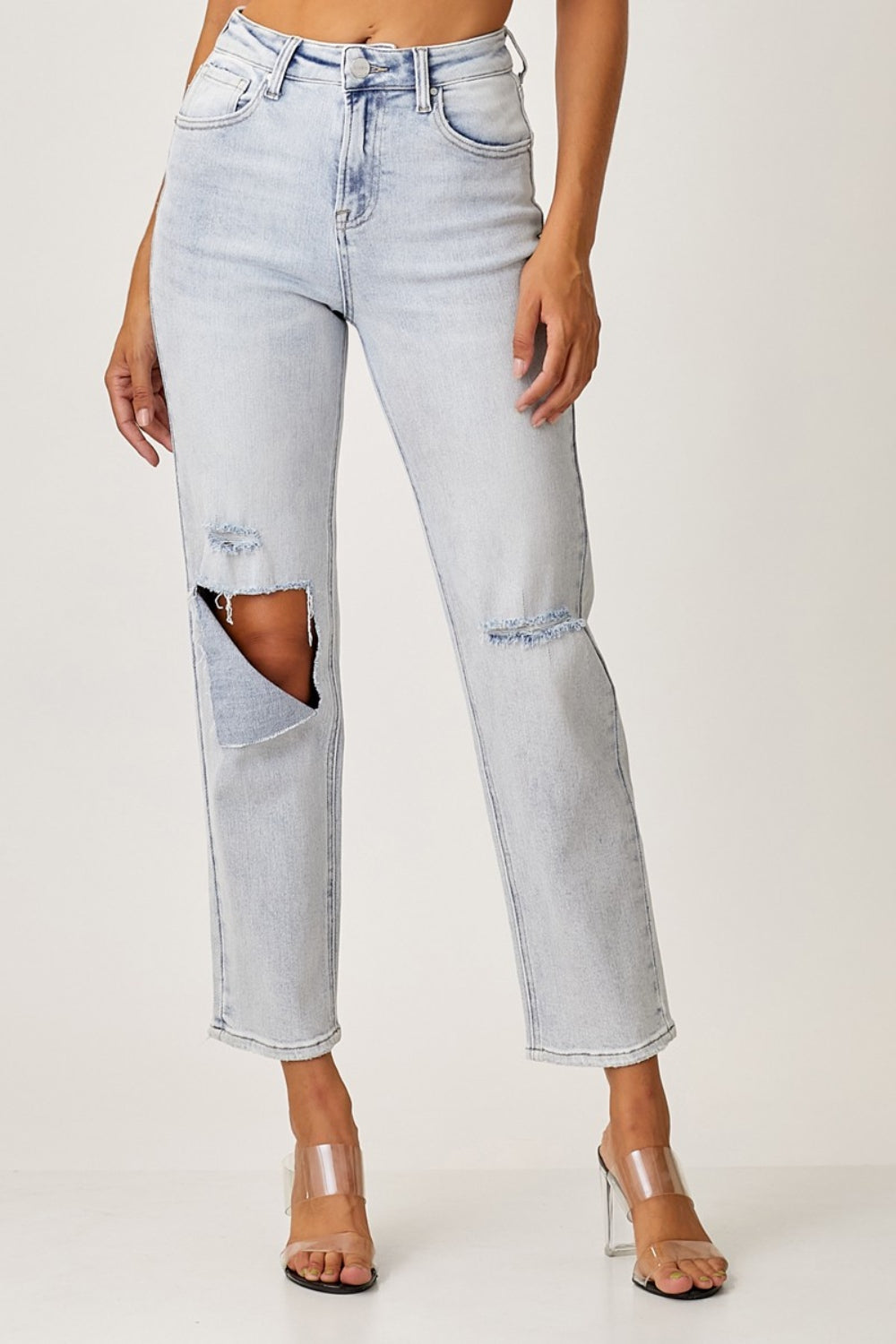 RISEN High Rise Distressed Relaxed Jeans - FASHIONNOUVELLE