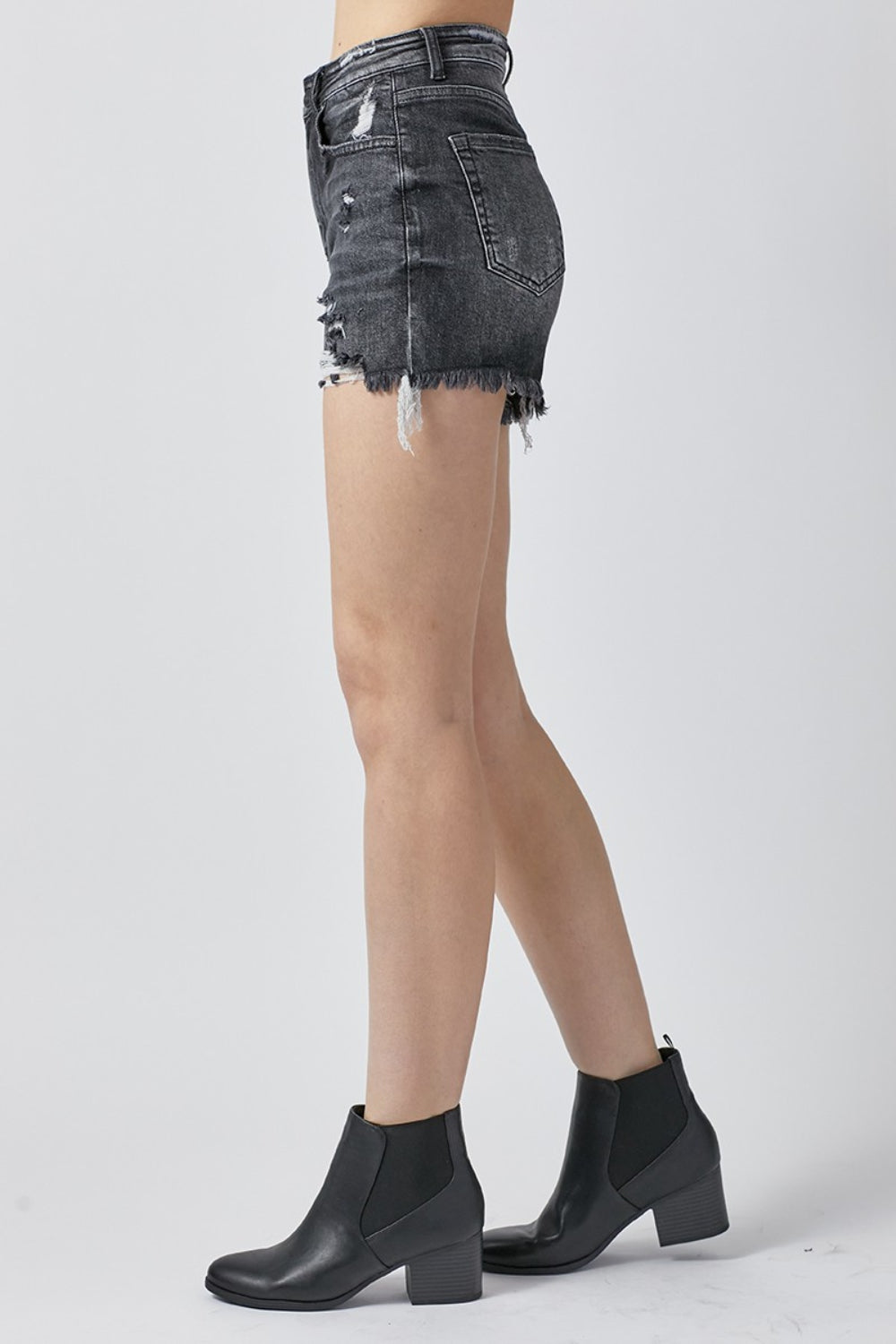 RISEN Full Size High Rise Distressed Denim Shorts - FASHIONNOUVELLE