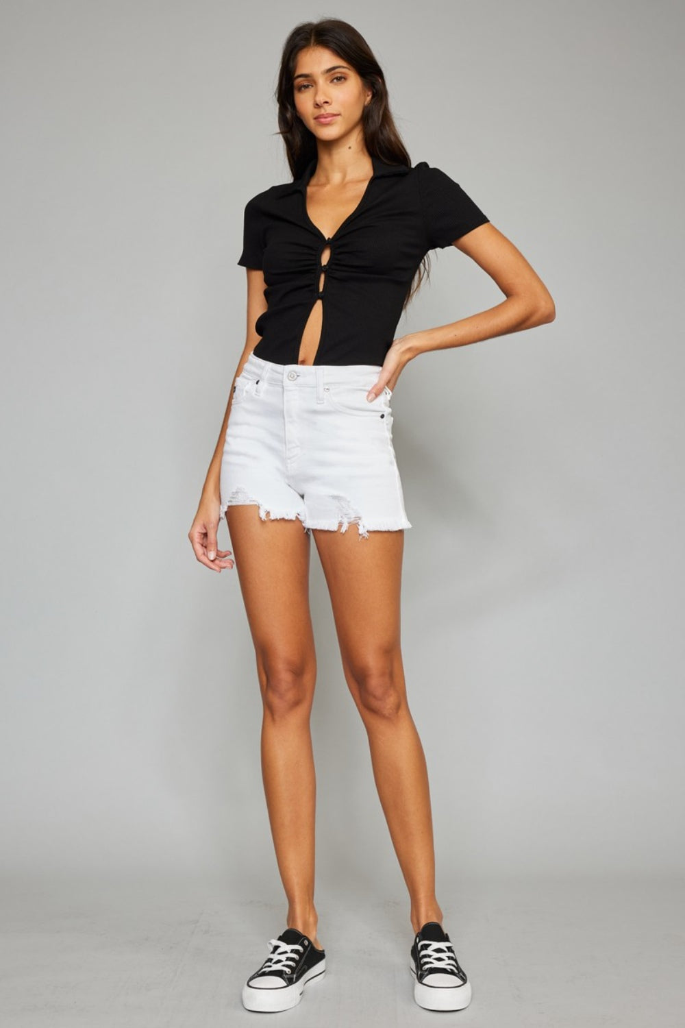 Kancan Full Size High Rise Frayed Hem Denim Shorts - FASHIONNOUVELLE