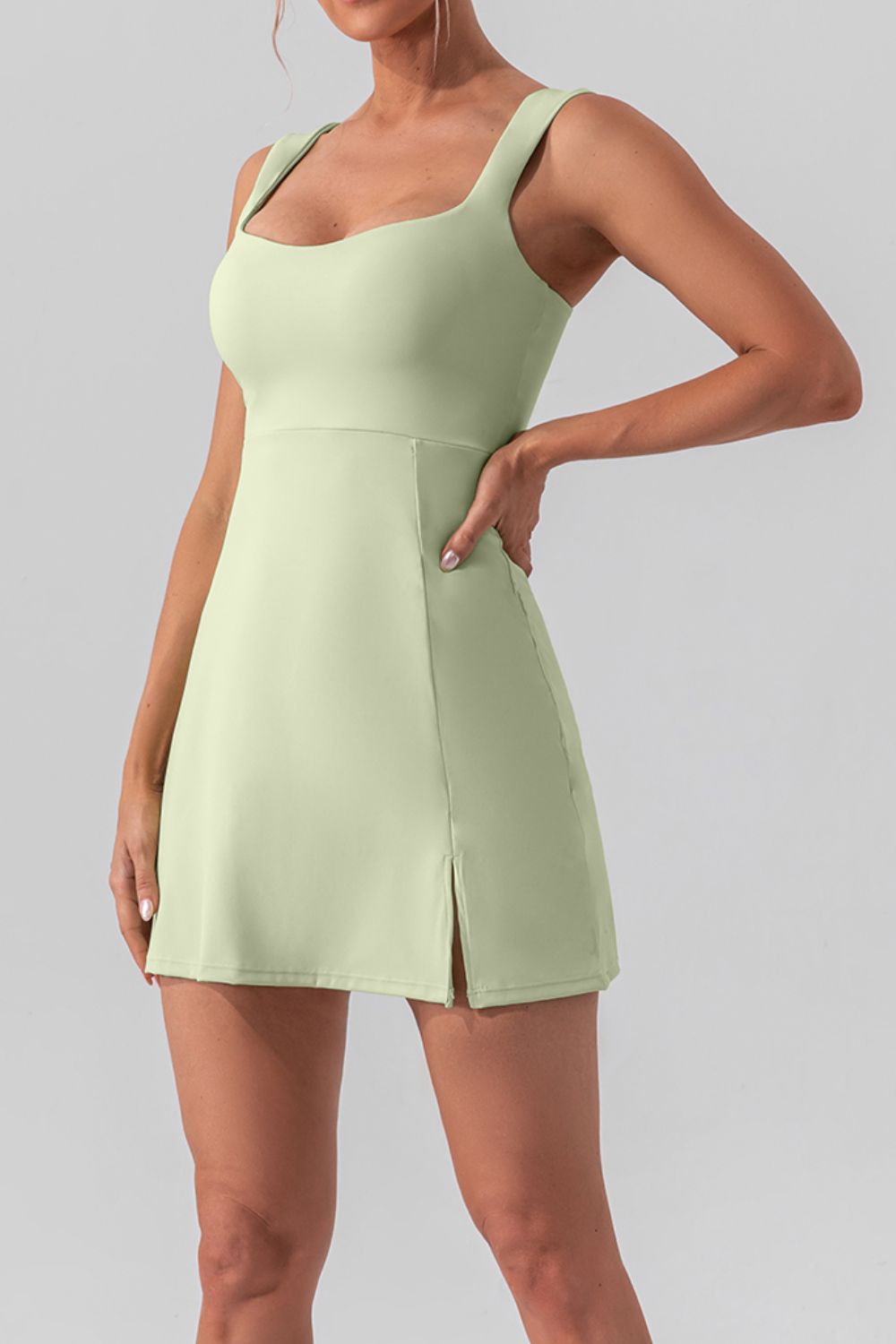 Square Neck Sleeveless Slit Mini Active Dress - FASHIONNOUVELLE