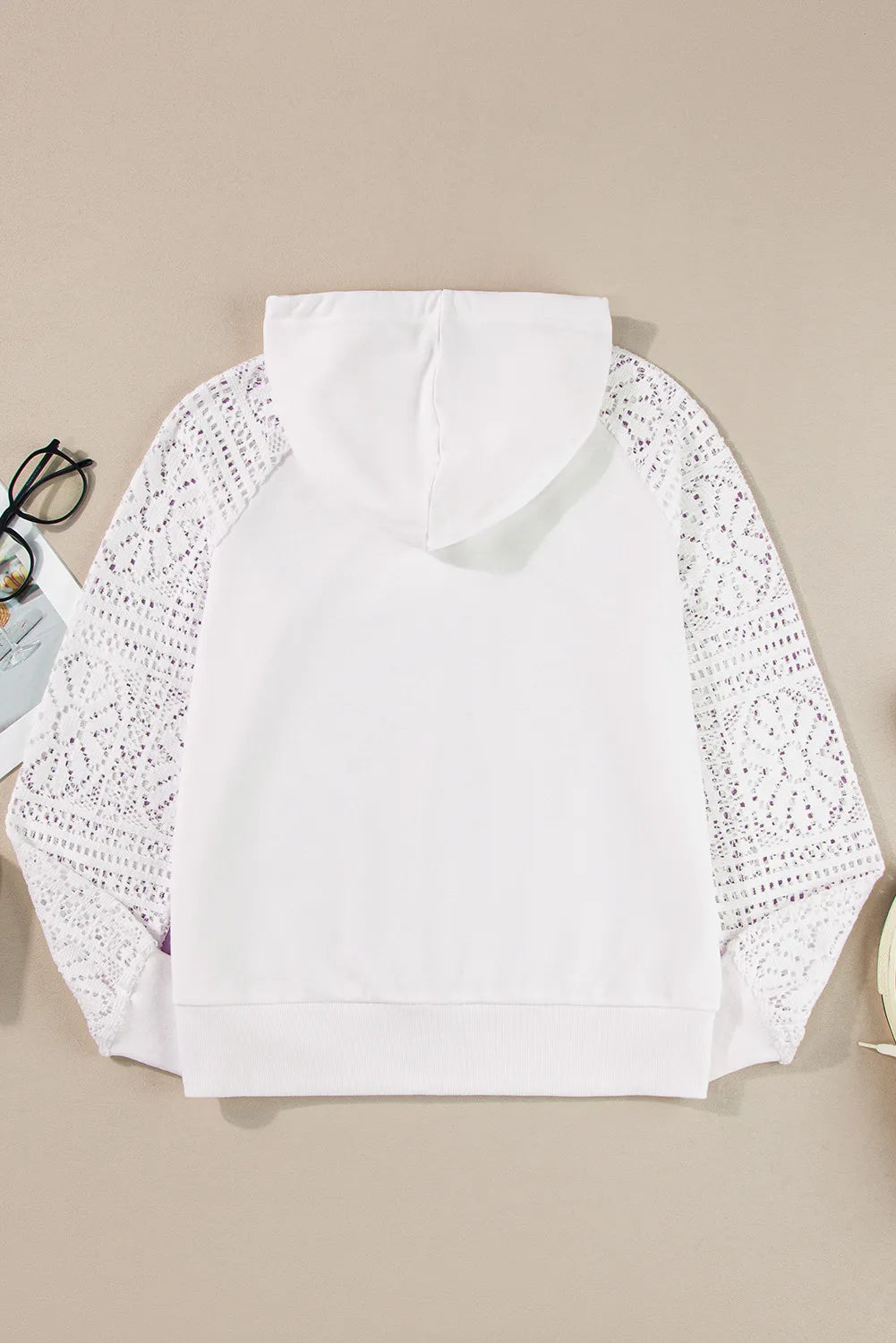 Drawstring Openwork Long Sleeve Hoodie