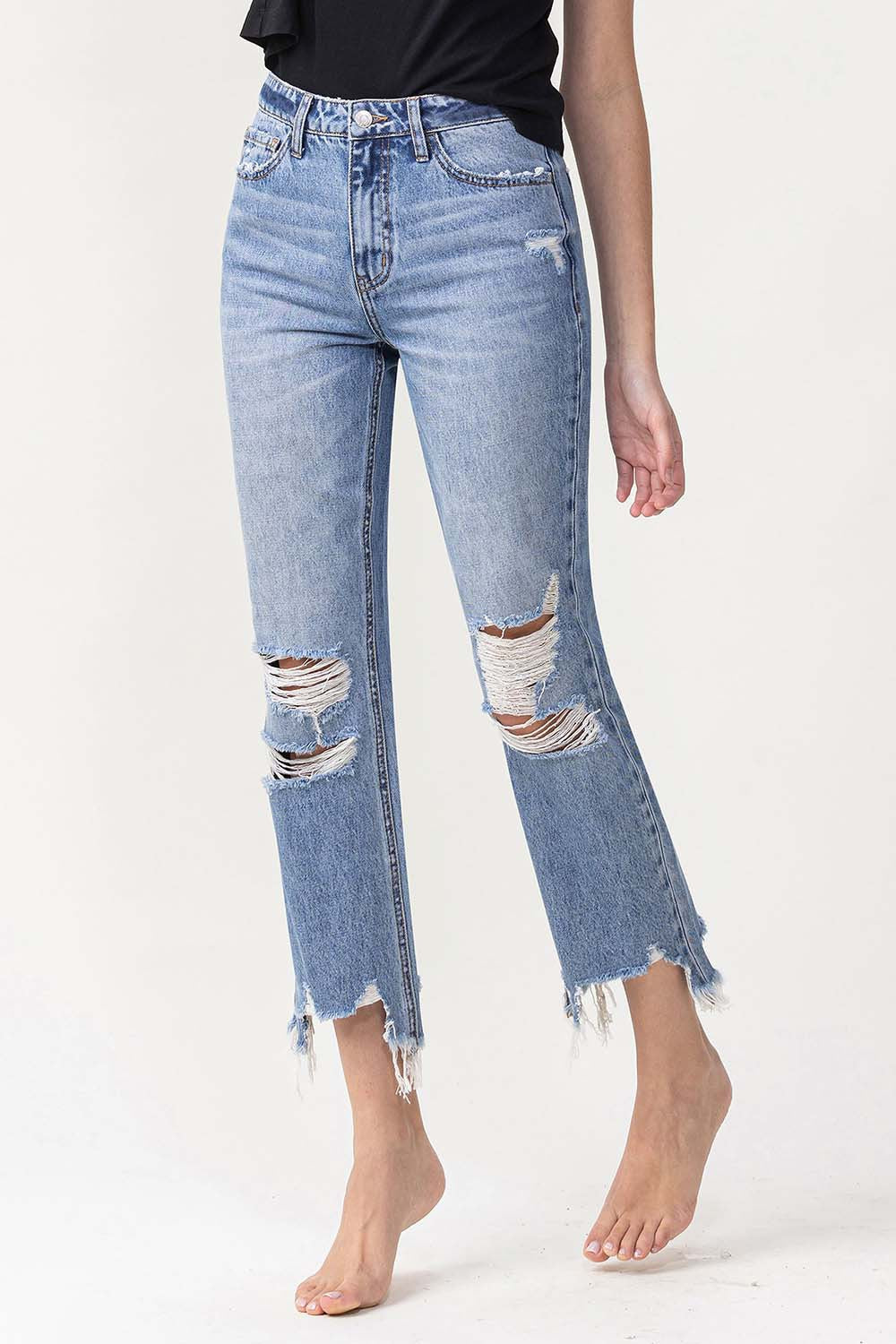 Lovervet High Rise Distressed Straight Jeans - FASHIONNOUVELLE