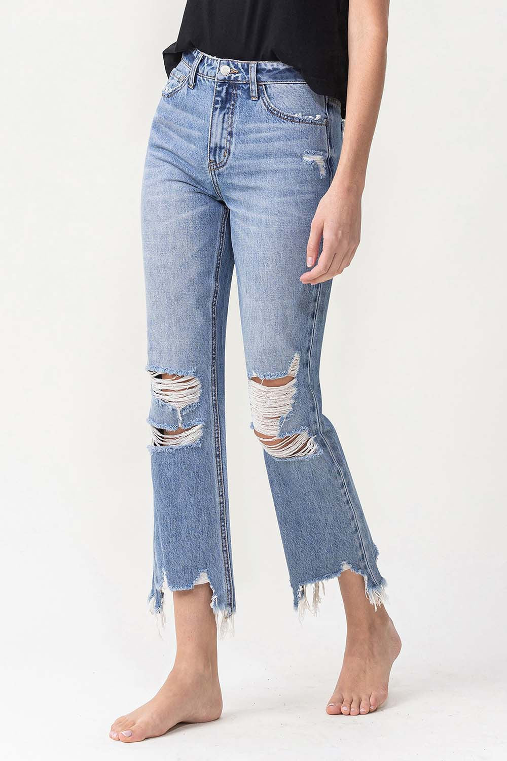 Lovervet High Rise Distressed Straight Jeans - FASHIONNOUVELLE