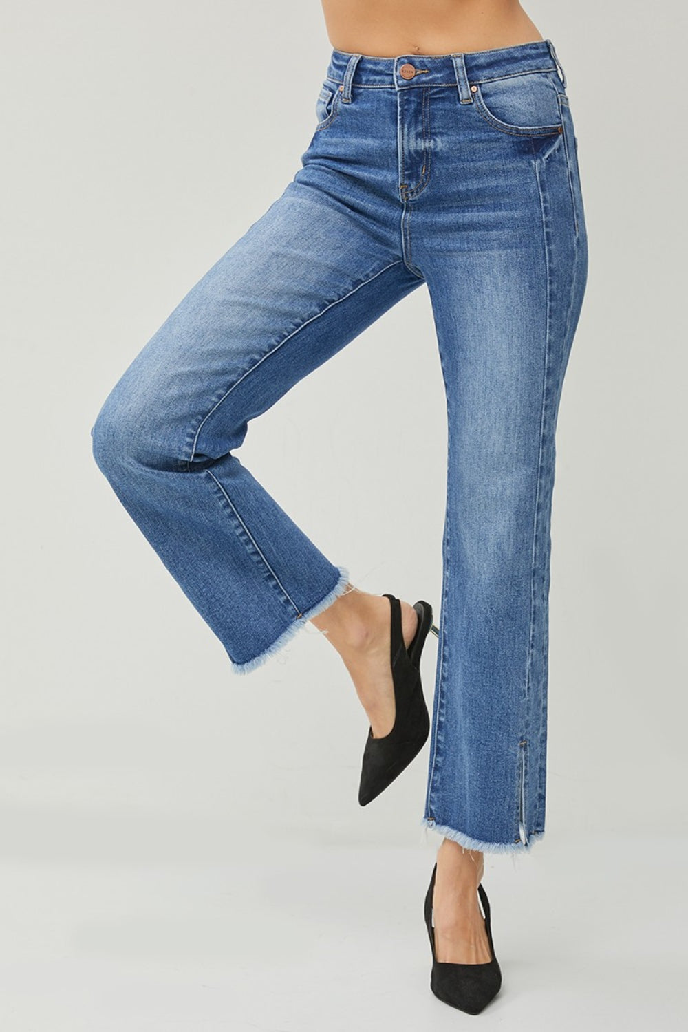 RISEN High Waist Raw Hem Slit Straight Jeans - FASHIONNOUVELLE