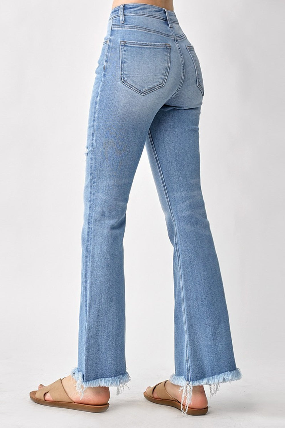 RISEN High Rise Frayed Hem Bootcut Jeans - FASHIONNOUVELLE