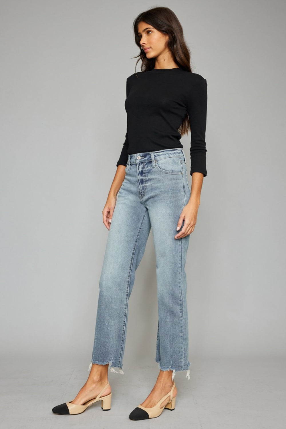 Kancan High Waist Raw Hem Cropped Wide Leg Jeans - FASHIONNOUVELLE