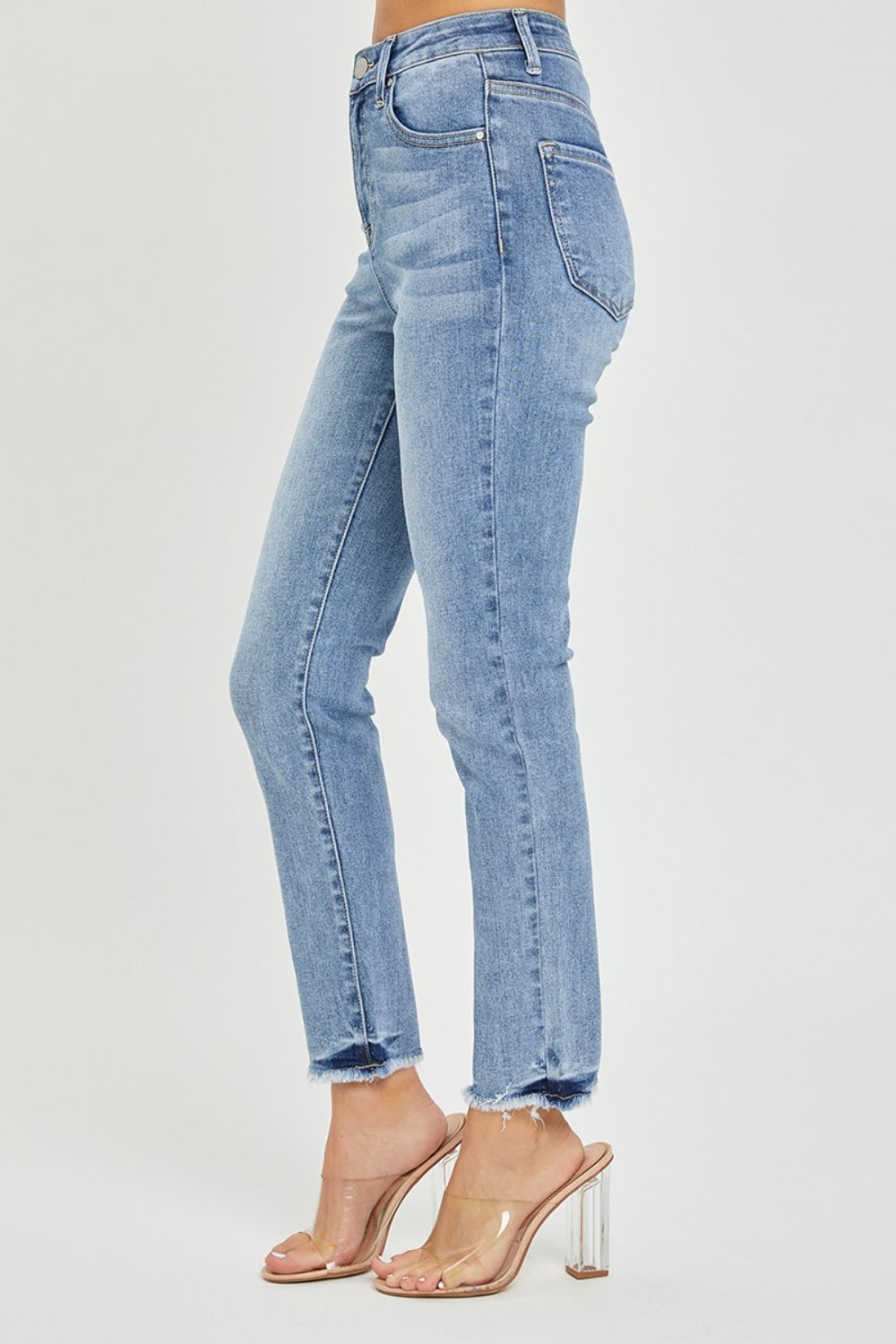 RISEN Full Size High Rise Frayed Hem Skinny Jeans - FASHIONNOUVELLE