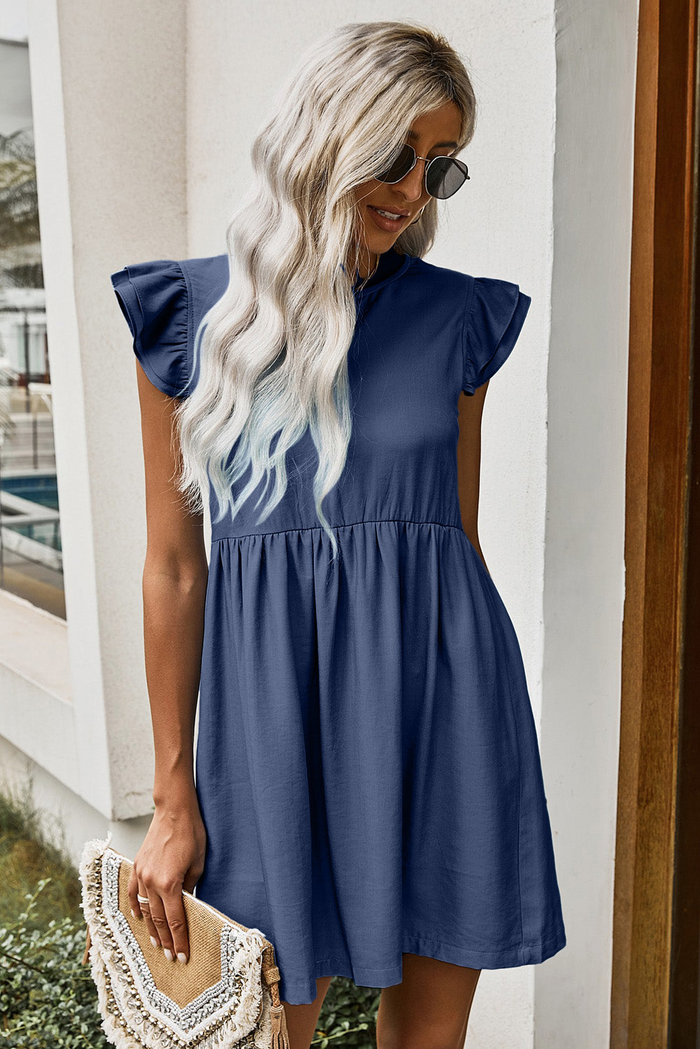 Flutter Sleeve Ruched Mini Dress - FASHIONNOUVELLE