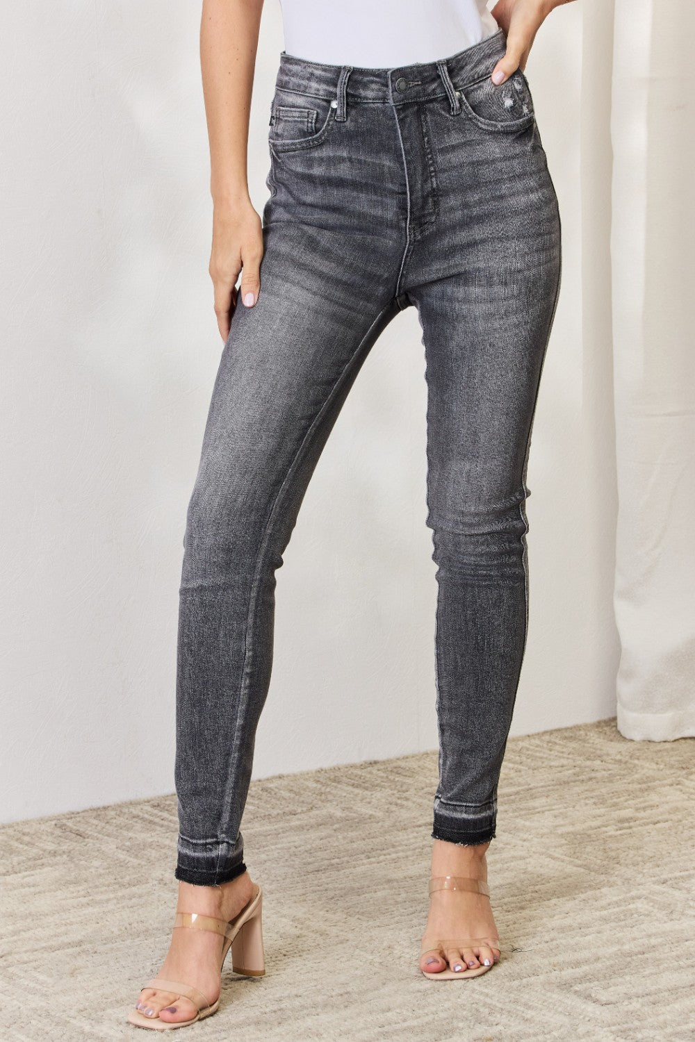 Judy Blue Full Size High Waist Tummy Control Release Hem Skinny Jeans - FASHIONNOUVELLE